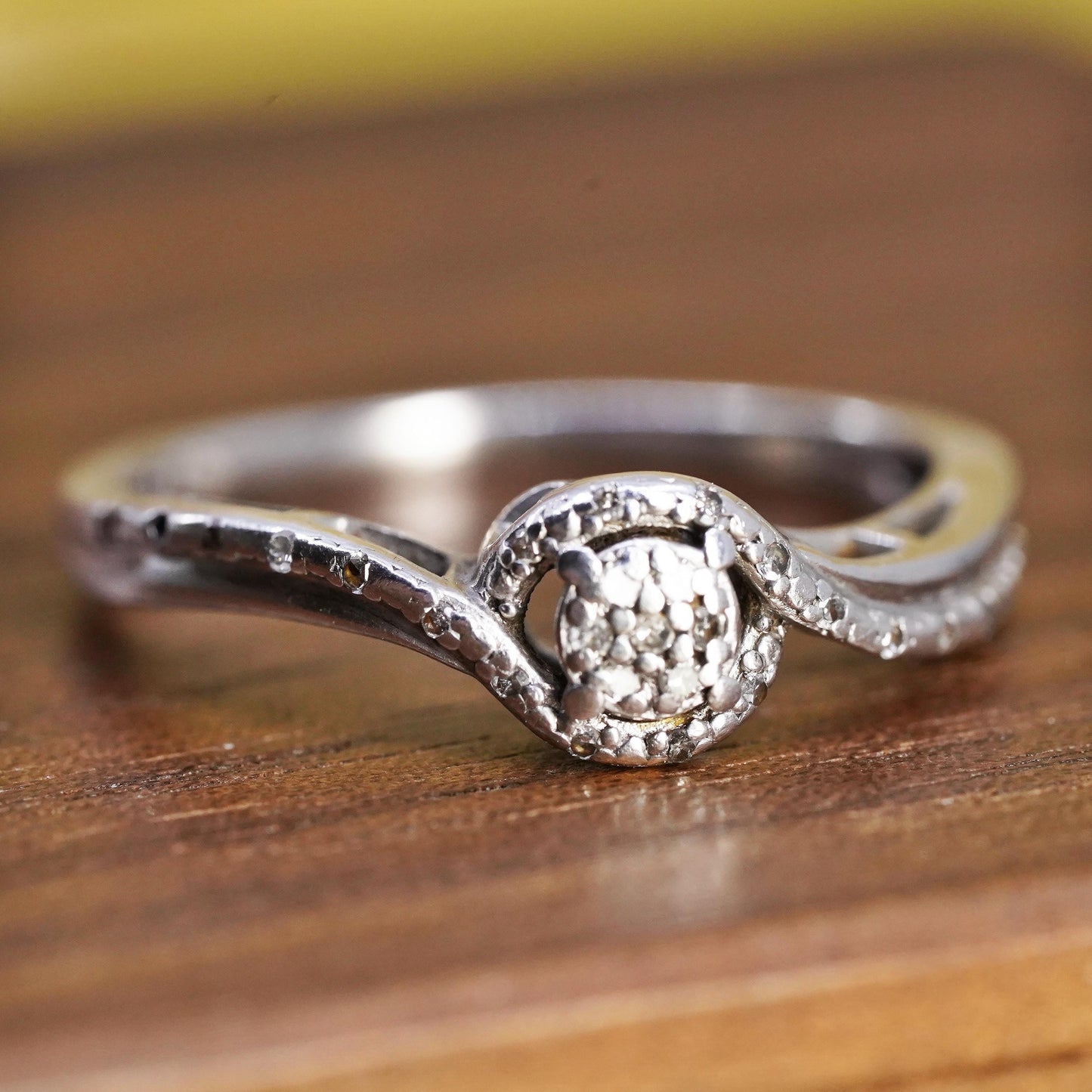 Size 8.25, vintage Sterling silver ring, 925 band with cluster diamond