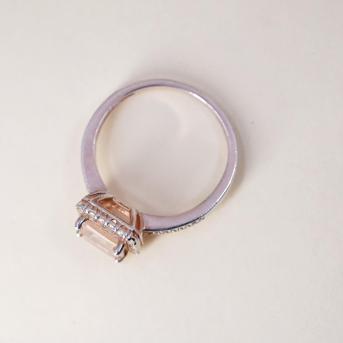 Size 7, antique vermeil gold over sterling silver ring with square crystal