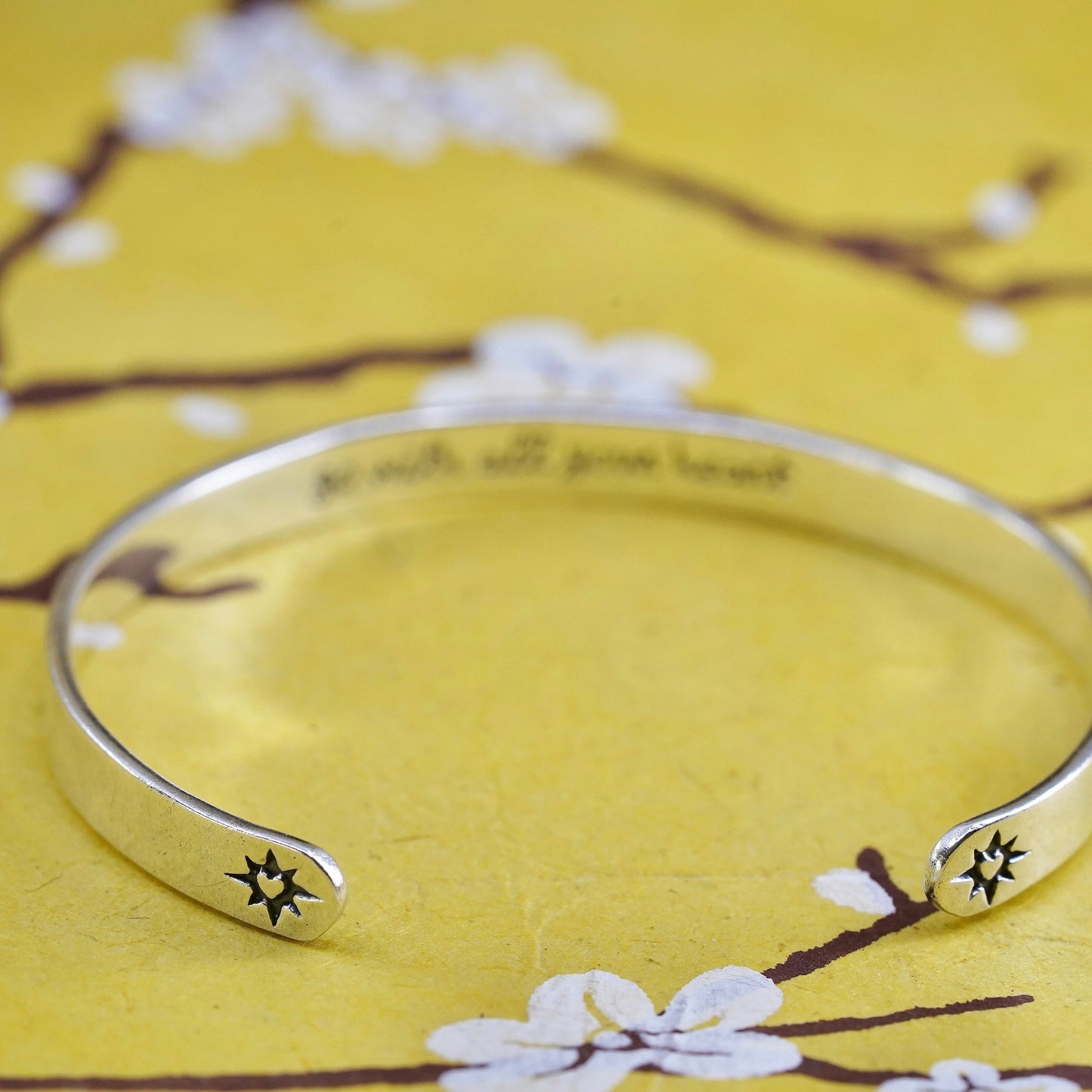 6.5", Far fetched Sterling silver bracelet, 925 cuff wherever you go with heart
