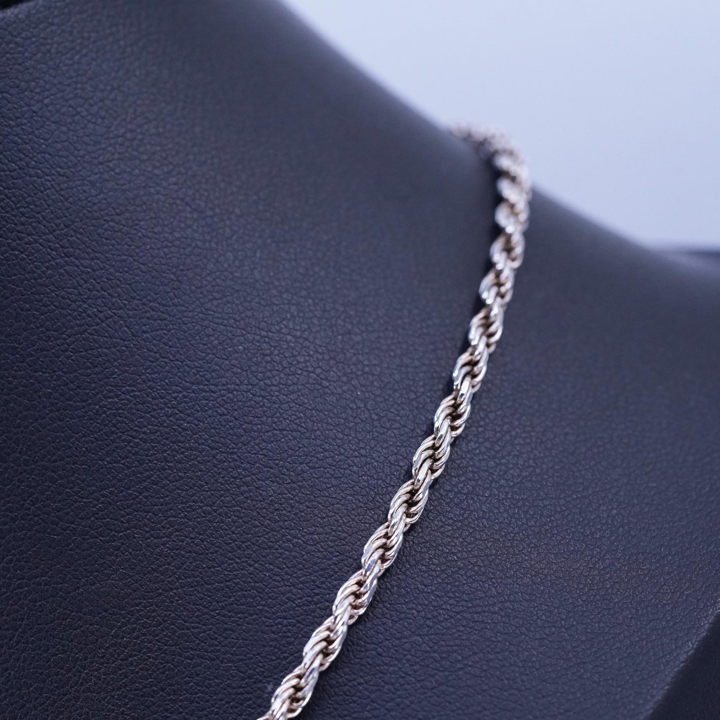 16” 3mm, vintage Italy Sterling 925 silver bold rope chain necklace