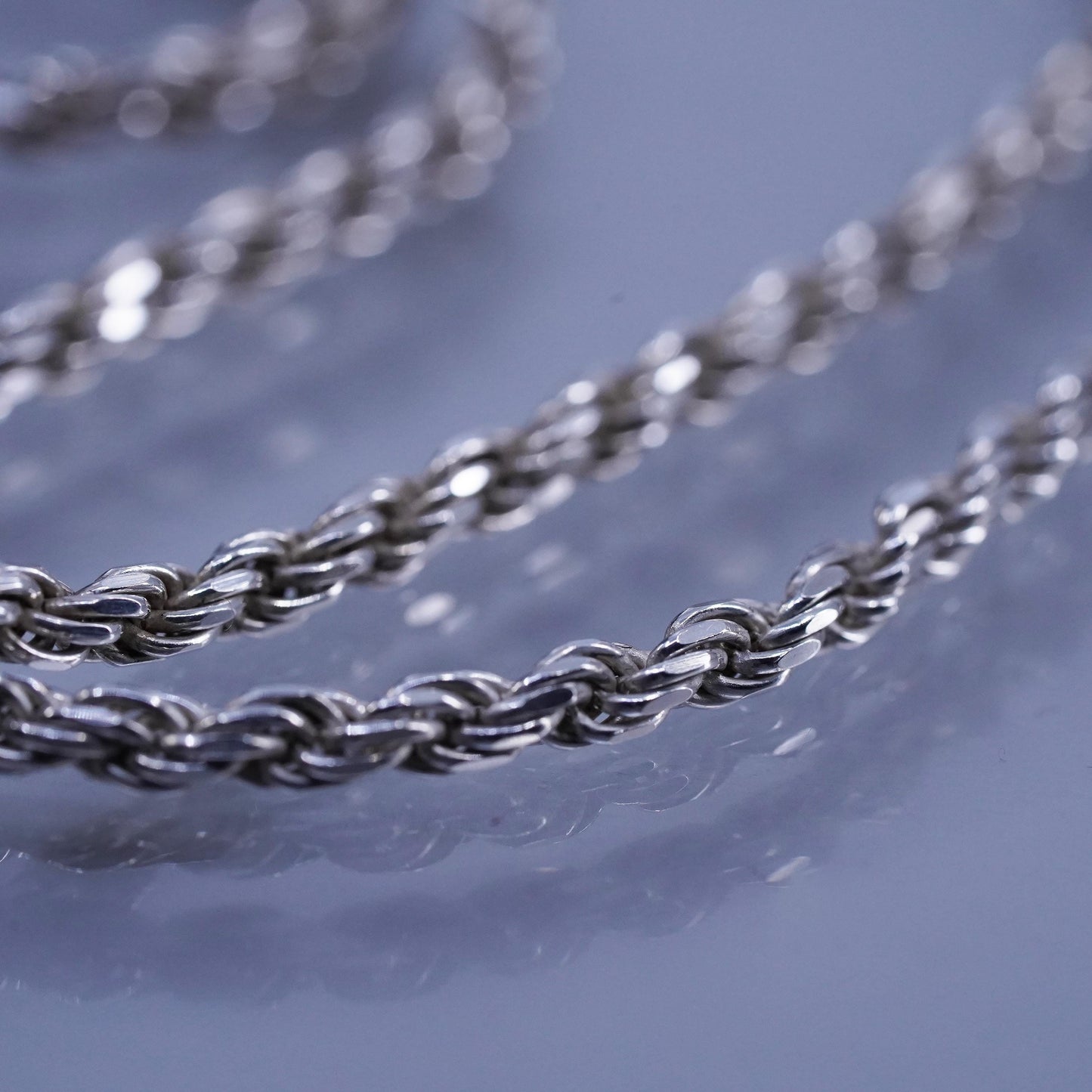 30” 3mm, vintage Italian Sterling 925 silver bold rope chain necklace