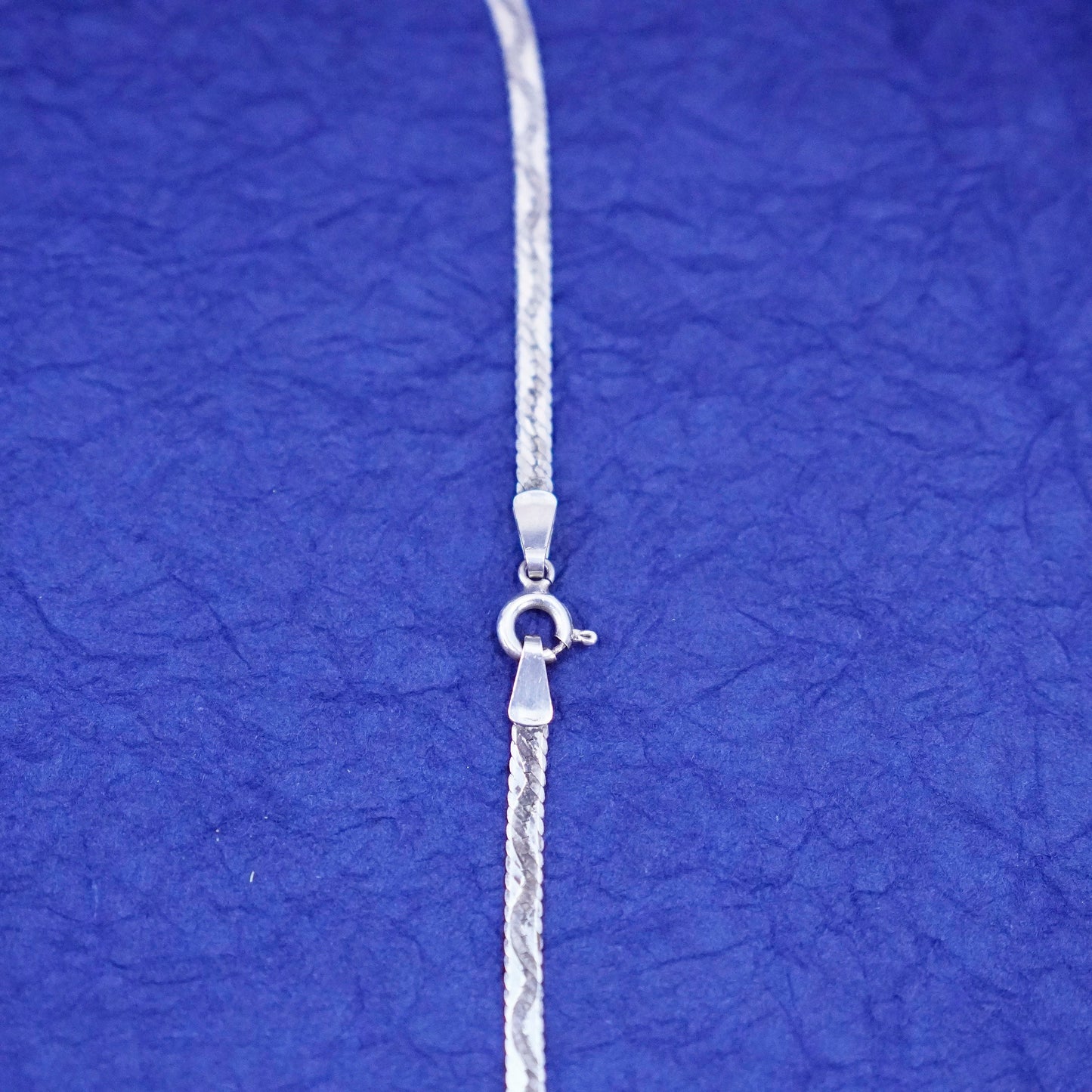 18”, vintage Sterling silver handmade necklace, textured 925 herringbone chain
