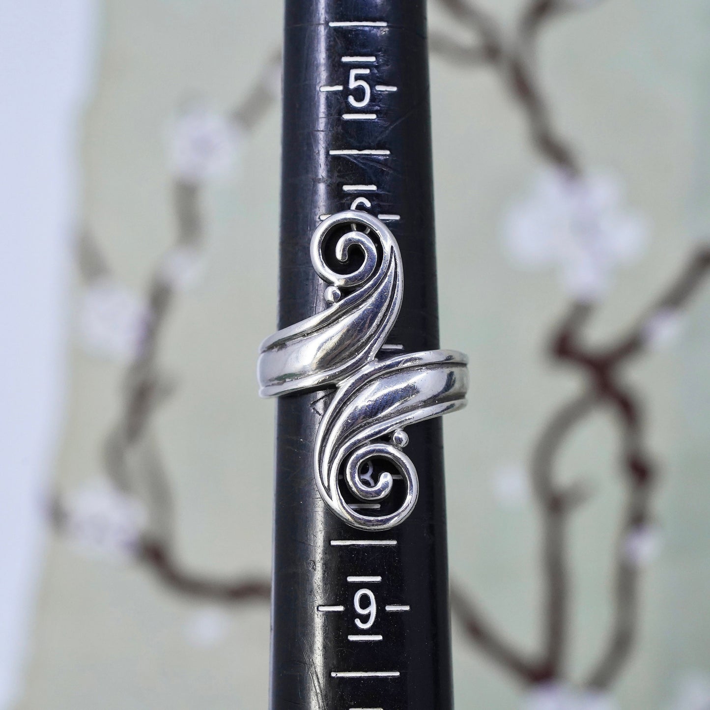 Size 7, vintage sterling silver handmade statement ring, mexico 925 swirly band