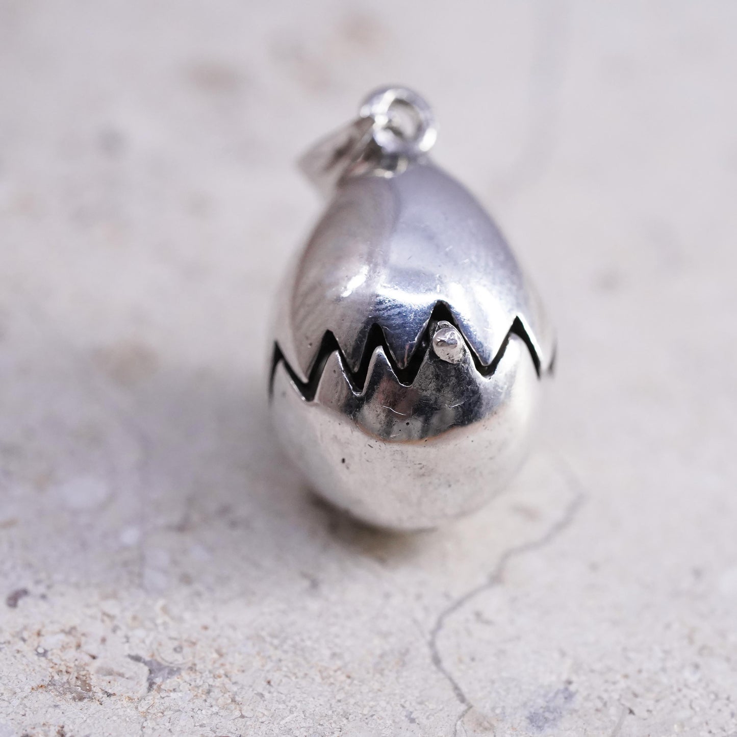 Vintage sterling silver heart charm, 925 silver golden chick egg charm pendant