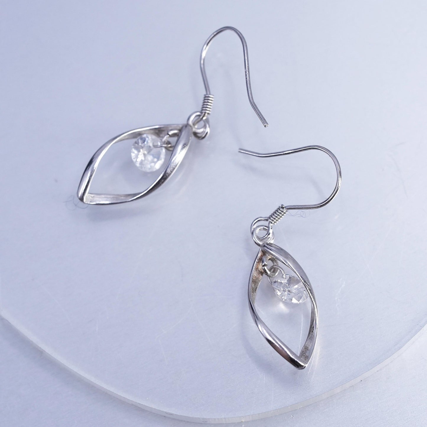 Vintage Sterling 925 silver handmade twisted earrings with Cz