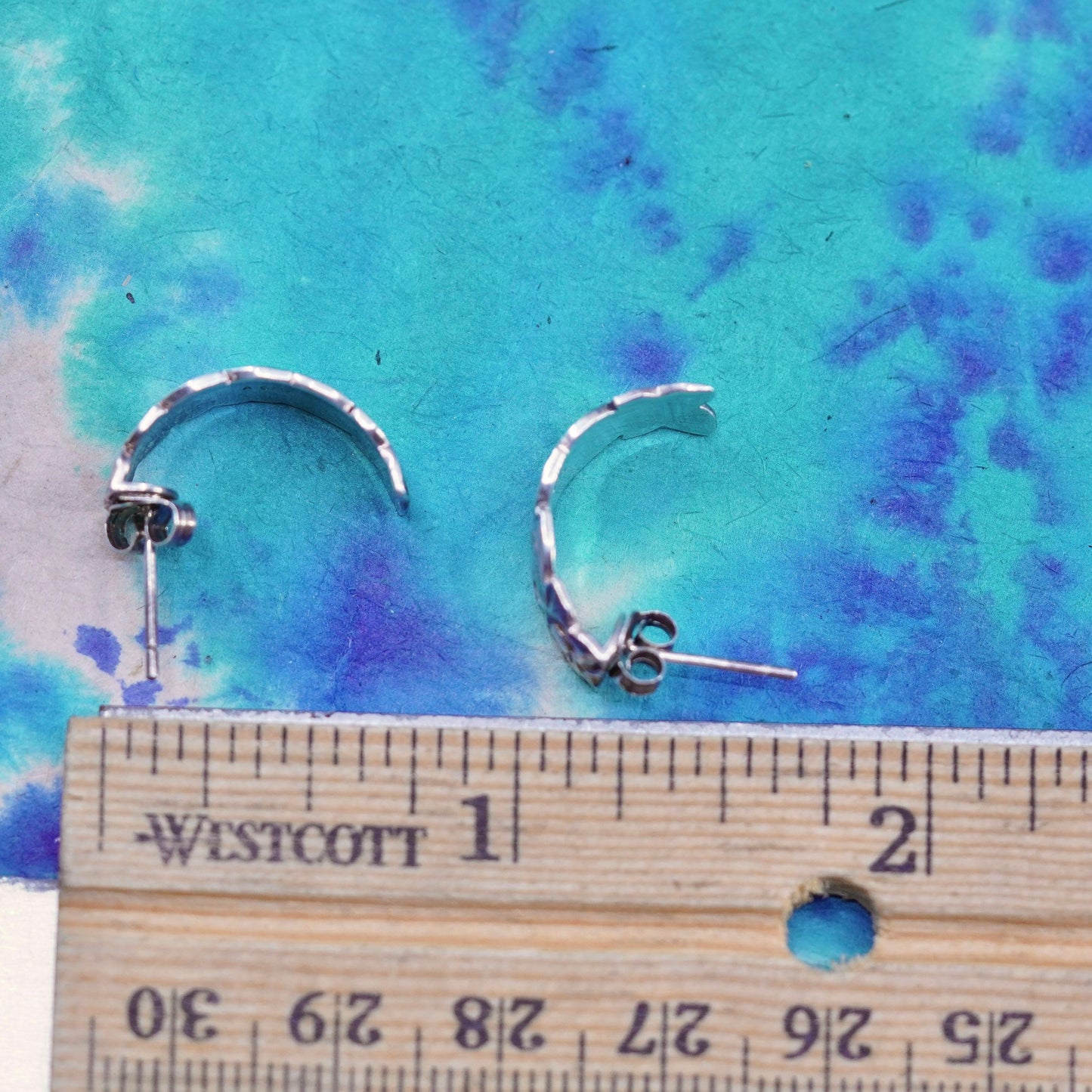 0.75”, southwestern Sterling Silver handmade Earrings 925 textured huggie studs