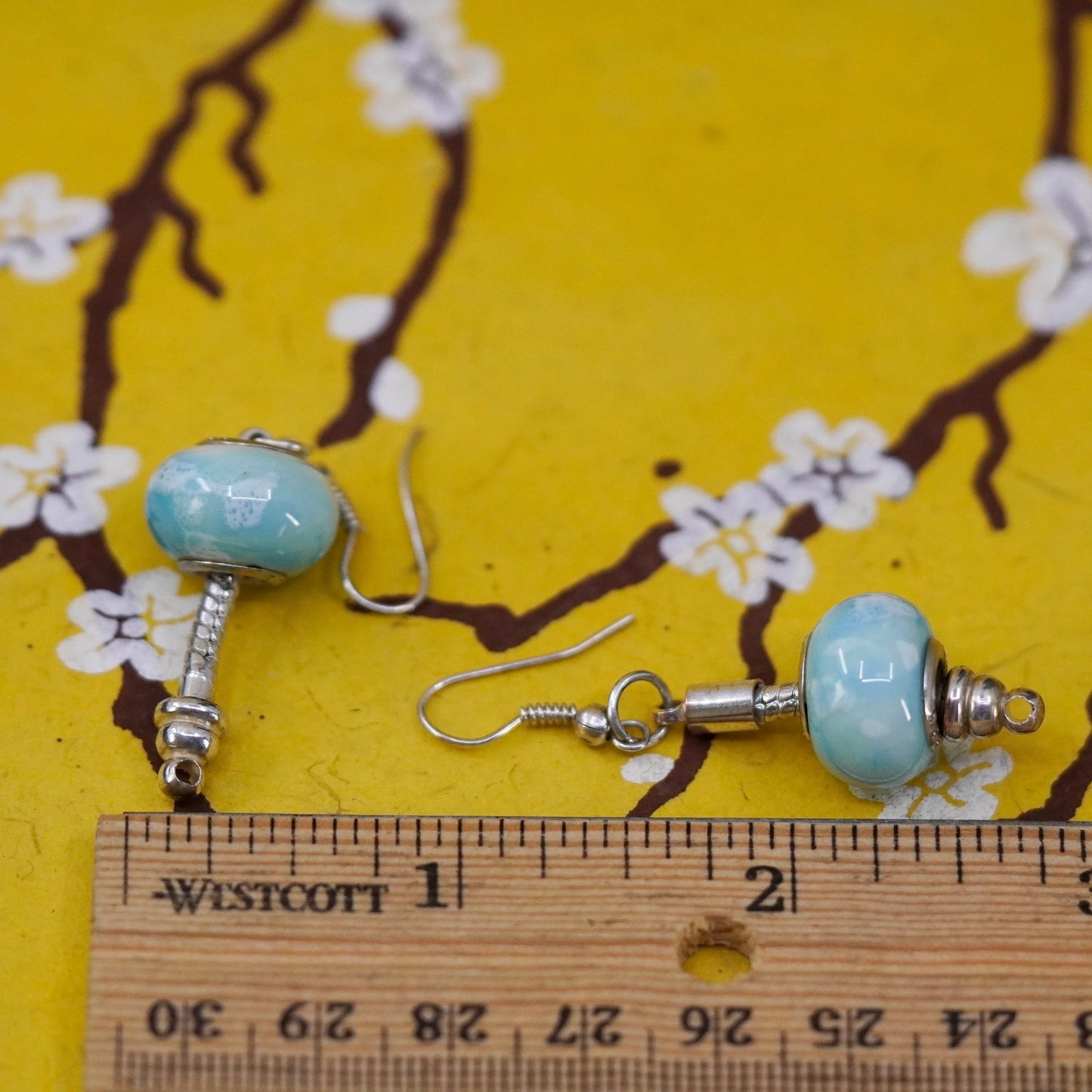 Vintage Sterling silver handmade earrings, 925 blue glass beads