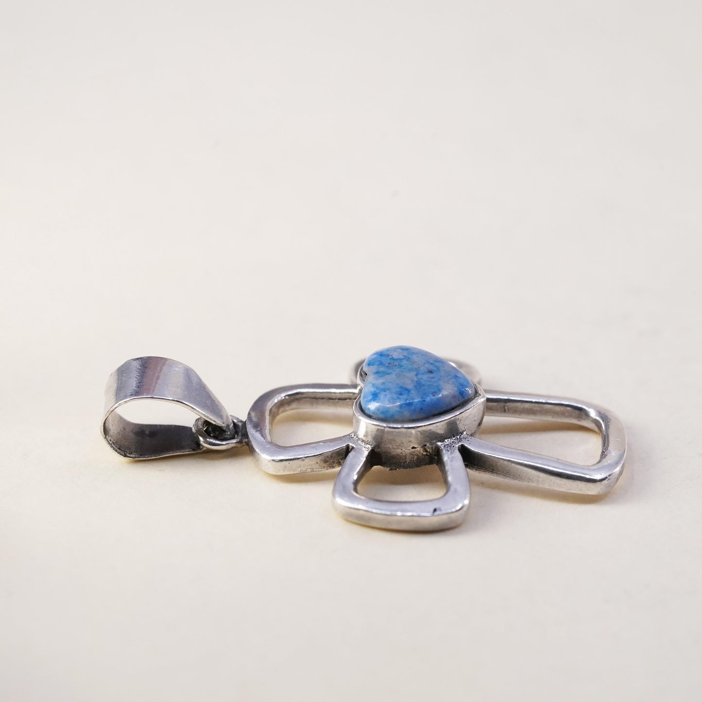 Vintage Sterling Silver 925 handmade cross pendant with heart denim Lapis