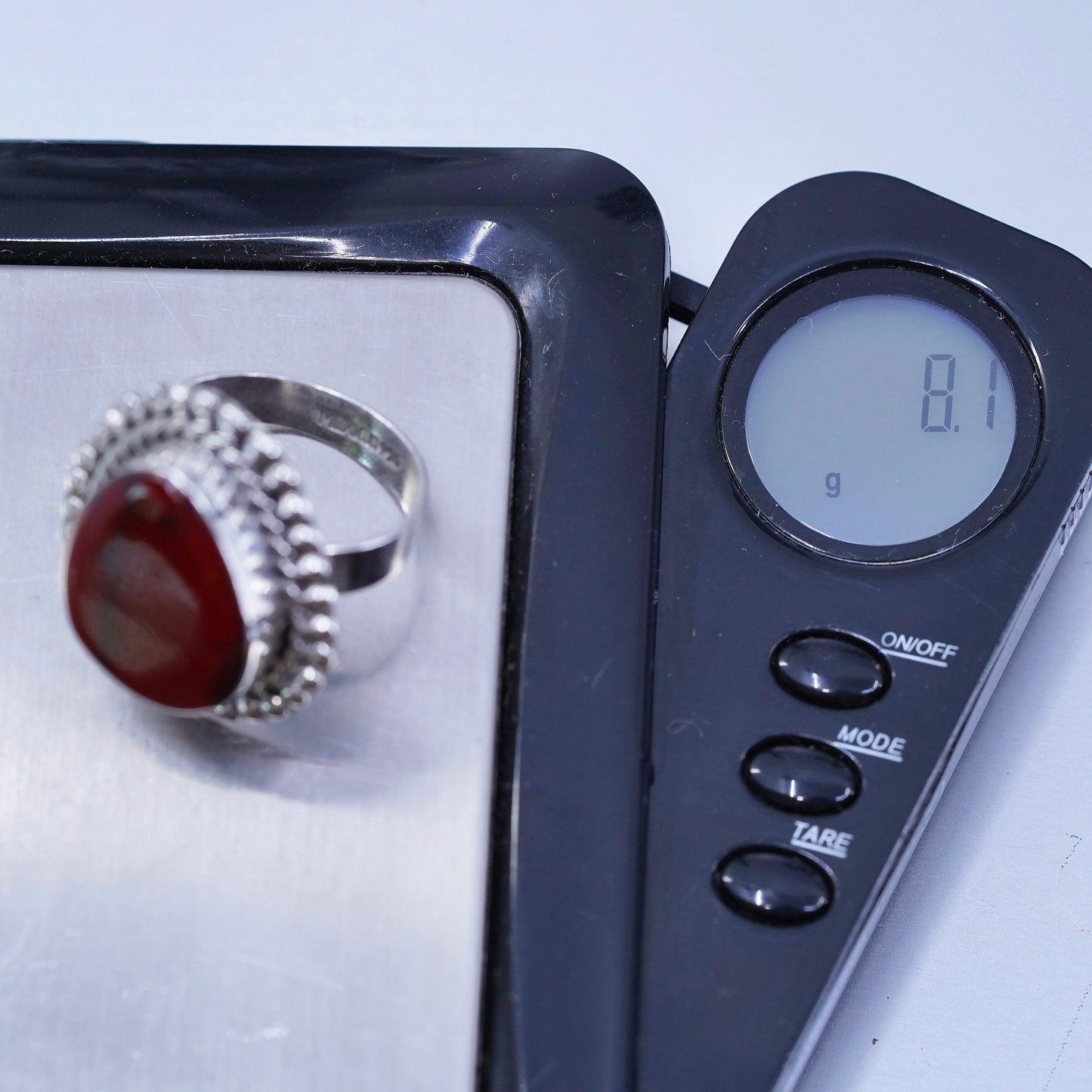 vintage southwestern Sterling 925 silver handmade ring with teardrop red jasper