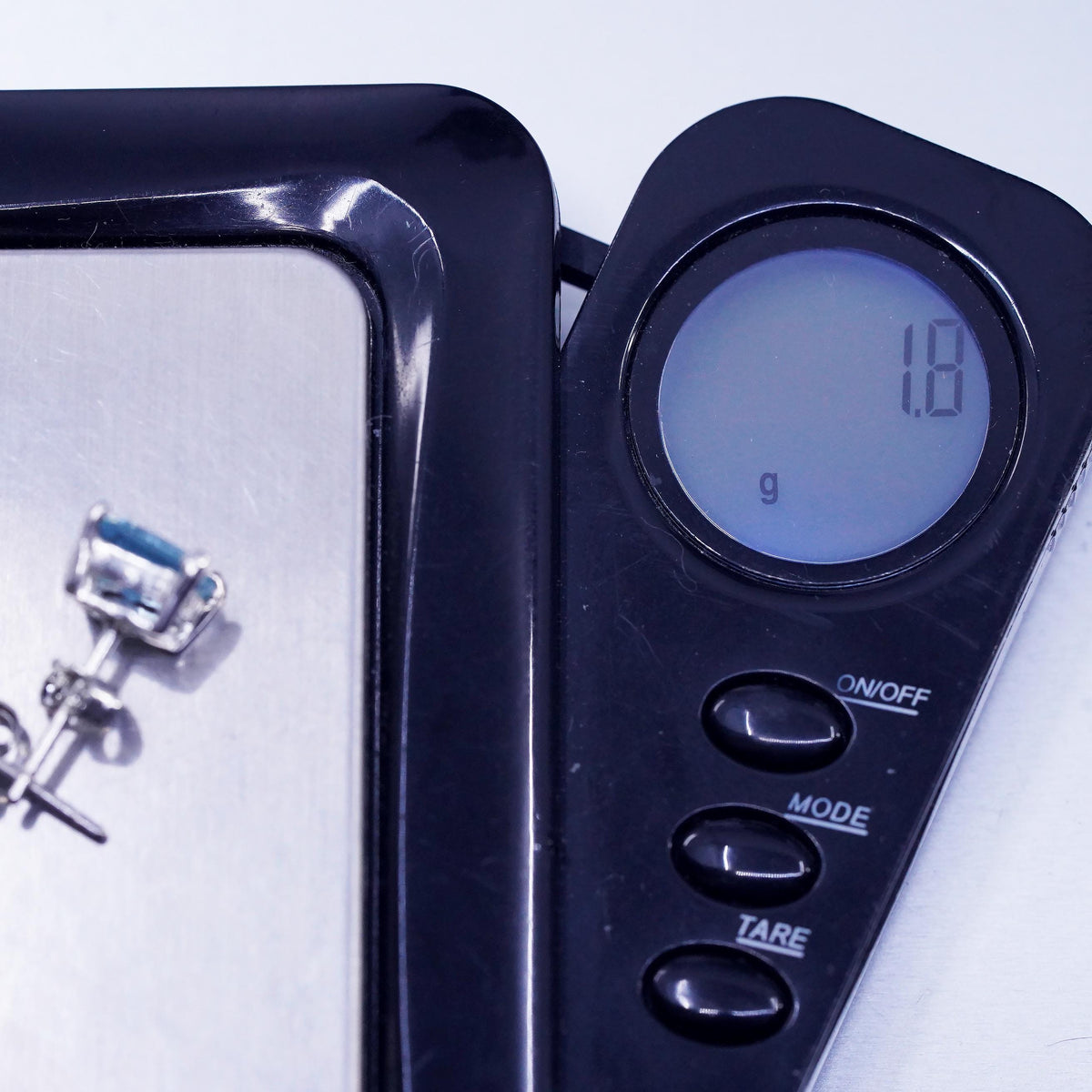 Vintage Sterling 925 silver earrings, square studs with 7mm topaz inlay