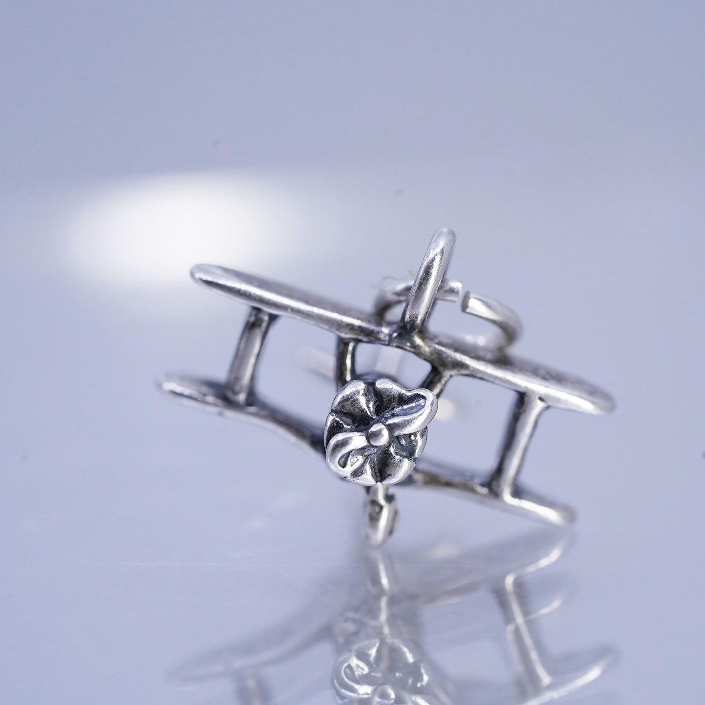 Sterling 925 Silver Airplane Charm Biplane Propeller Plane Pendant, Aviation