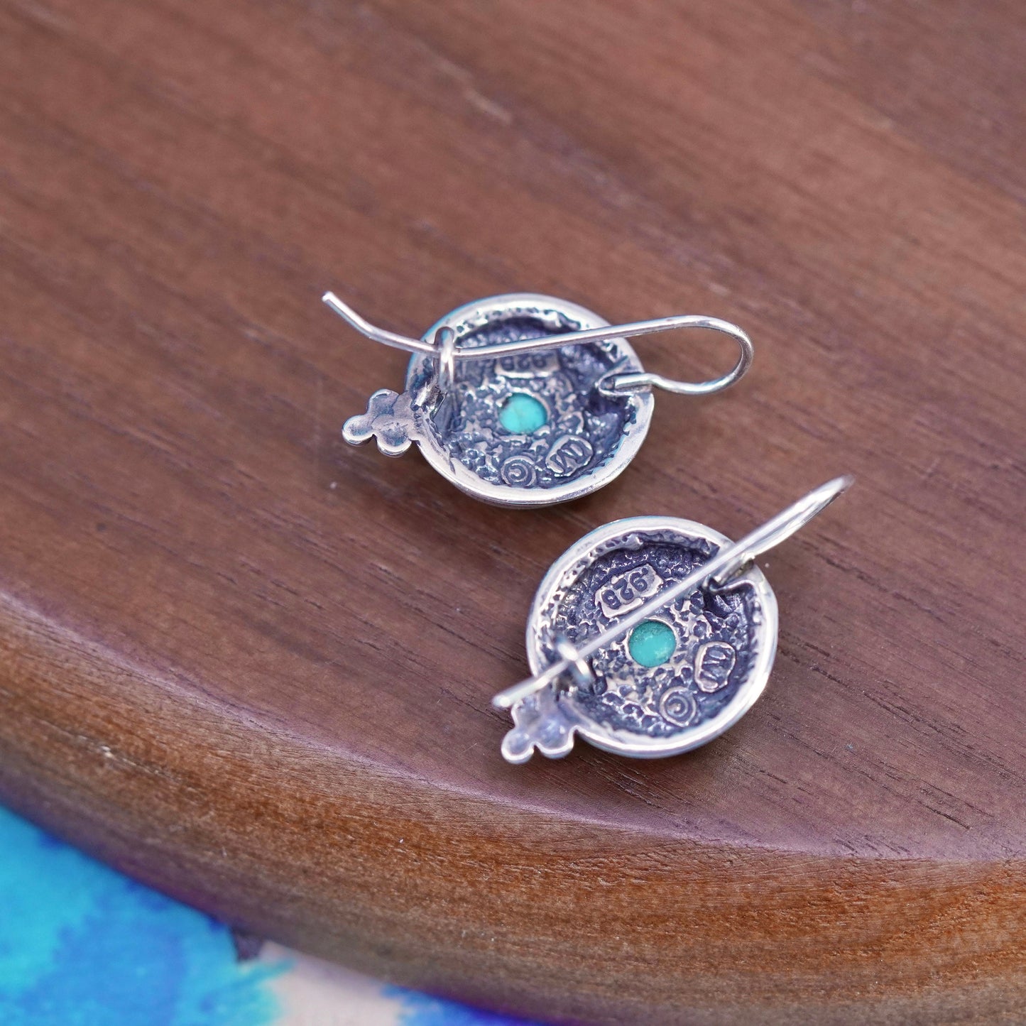 Vintage southwestern Sterling 925 silver handmade earrings with turquoise