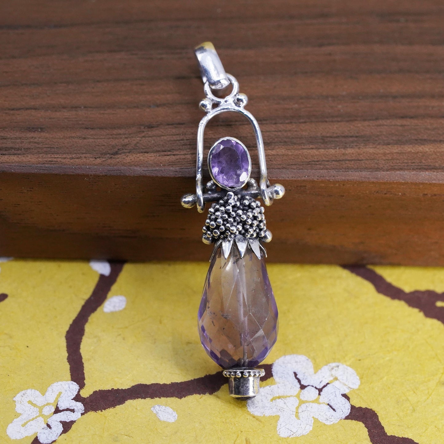 Vintage sterling 925 silver handmade healing crystal pendant with amethyst