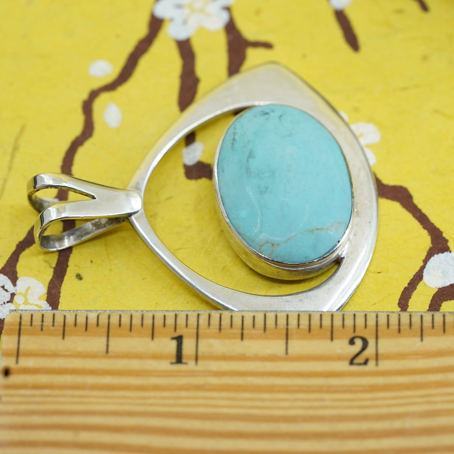 Vintage Sterling silver handmade pendant with oval turquoise