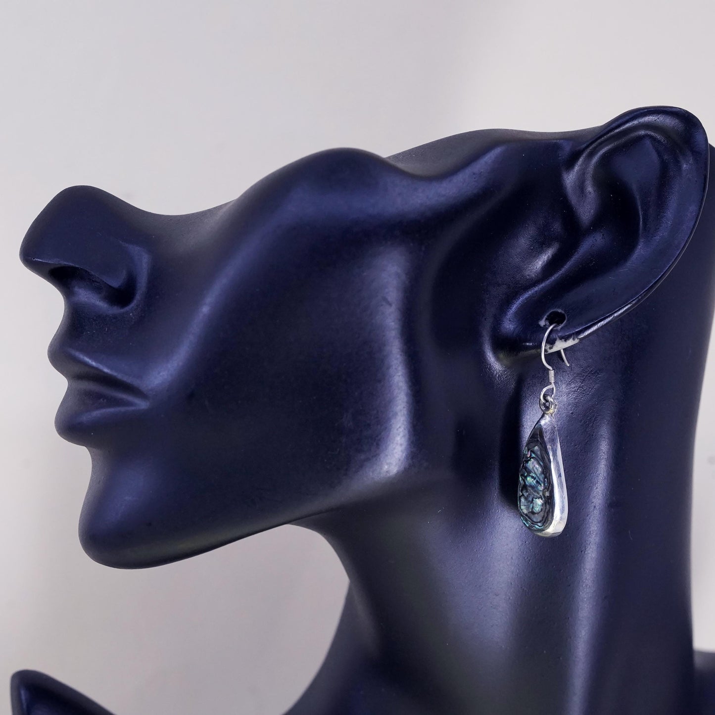 Vintage Mexico sterling 925 silver handmade teardrop earrings with abalone