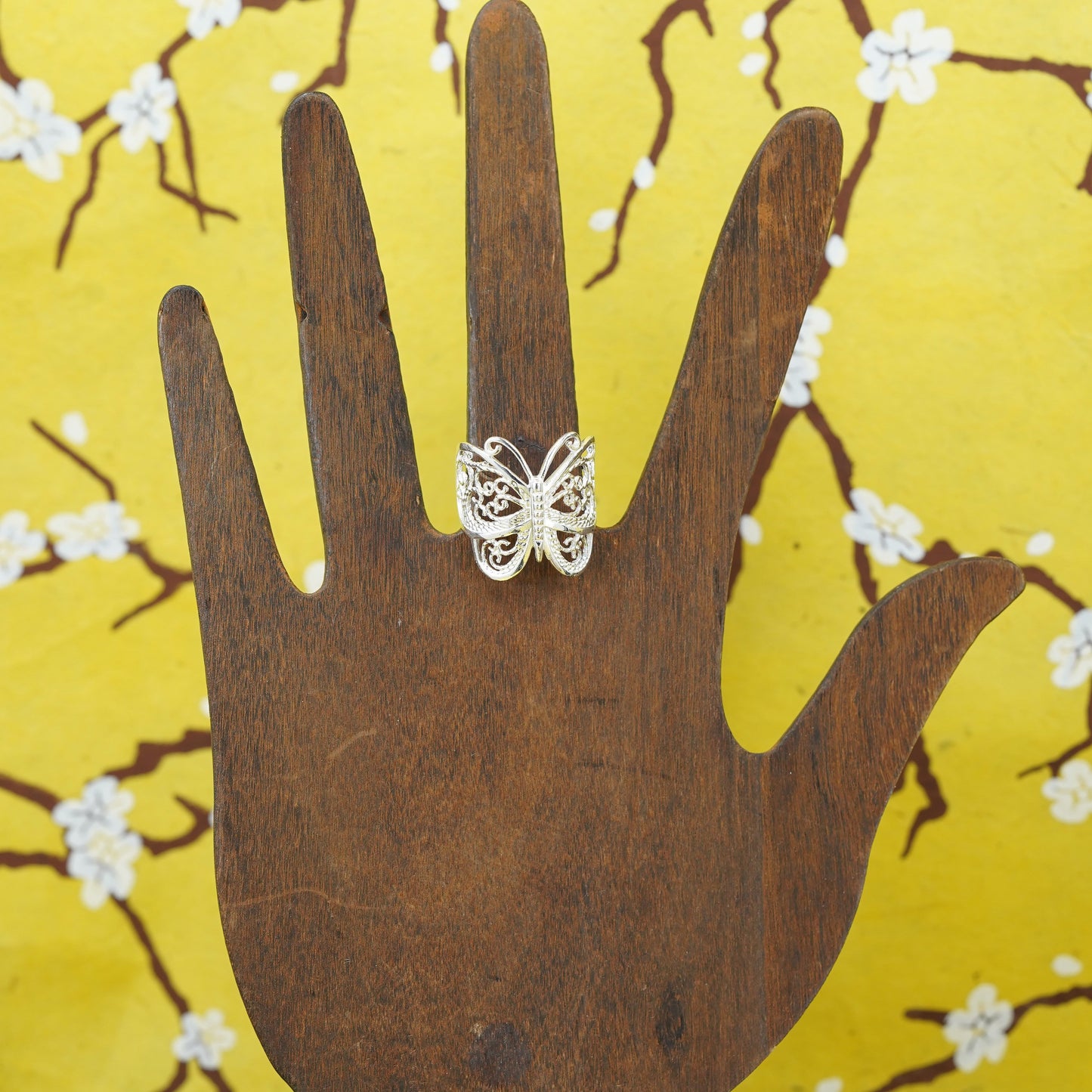 Size 8.5, Vintage Sterling silver handmade ring, 925 filigree butterfly band