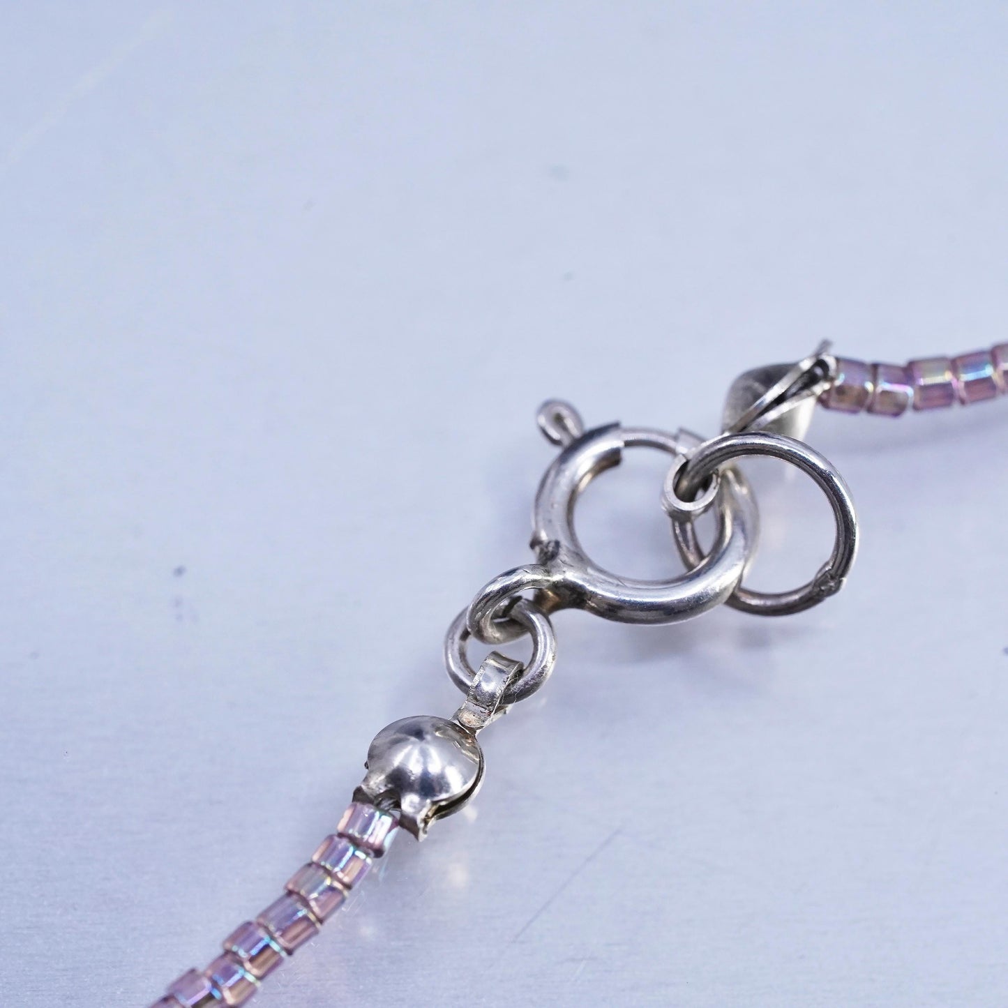 17", Sterling necklace, 925 Silver beads with lavender purple Crystal flower