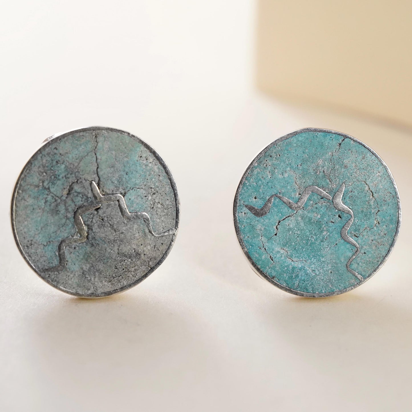 Southwestern Taxco Mexican sterling silver cuff links, 925 cufflinks turquoise