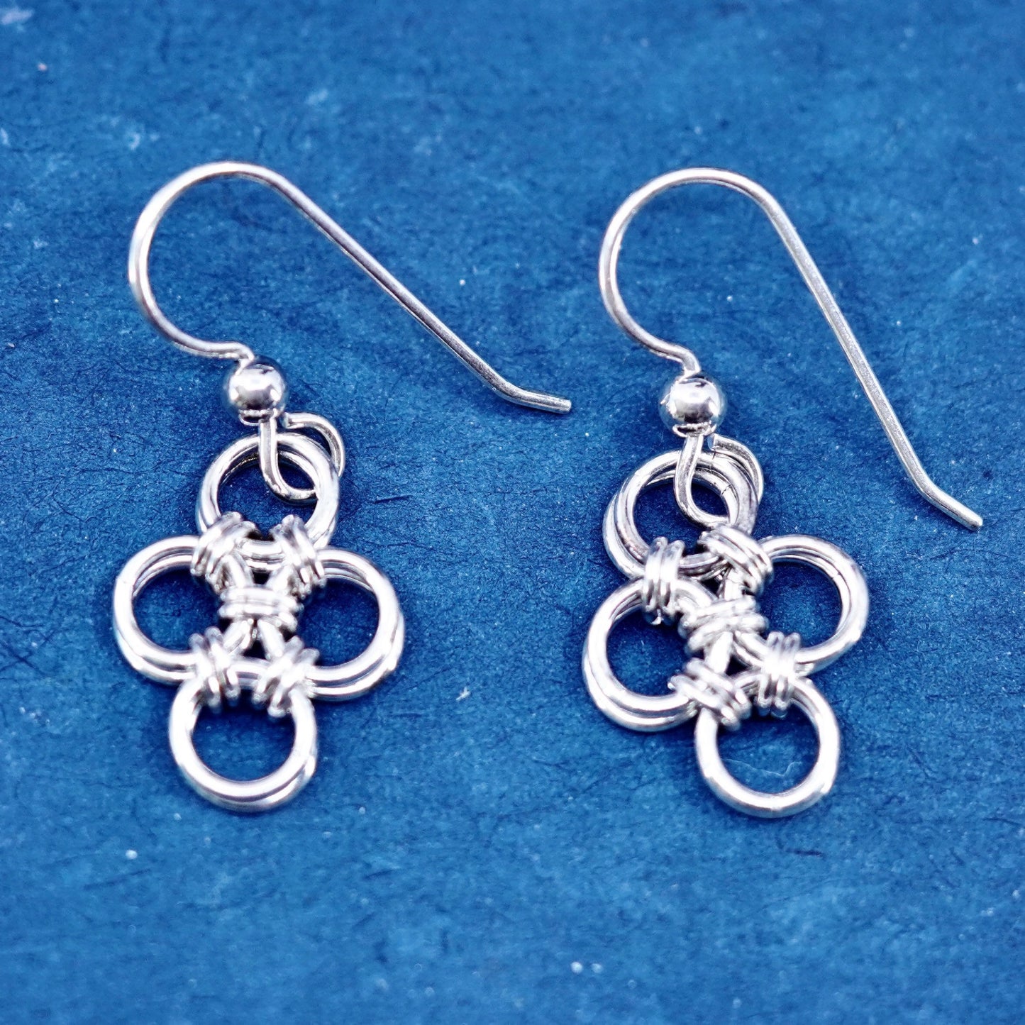 Vintage Sterling Silver handmade Earrings. 925 entwined circle dangles