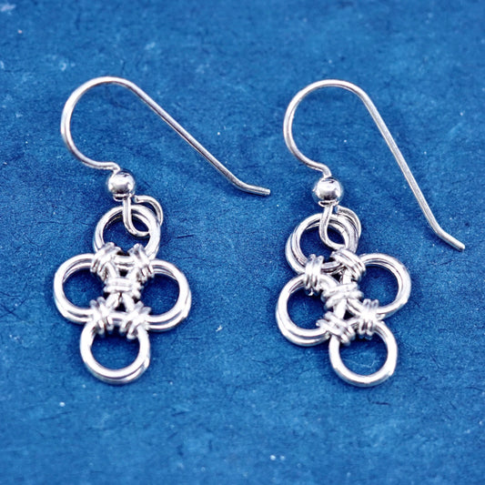 Vintage Sterling Silver handmade Earrings. 925 entwined circle dangles