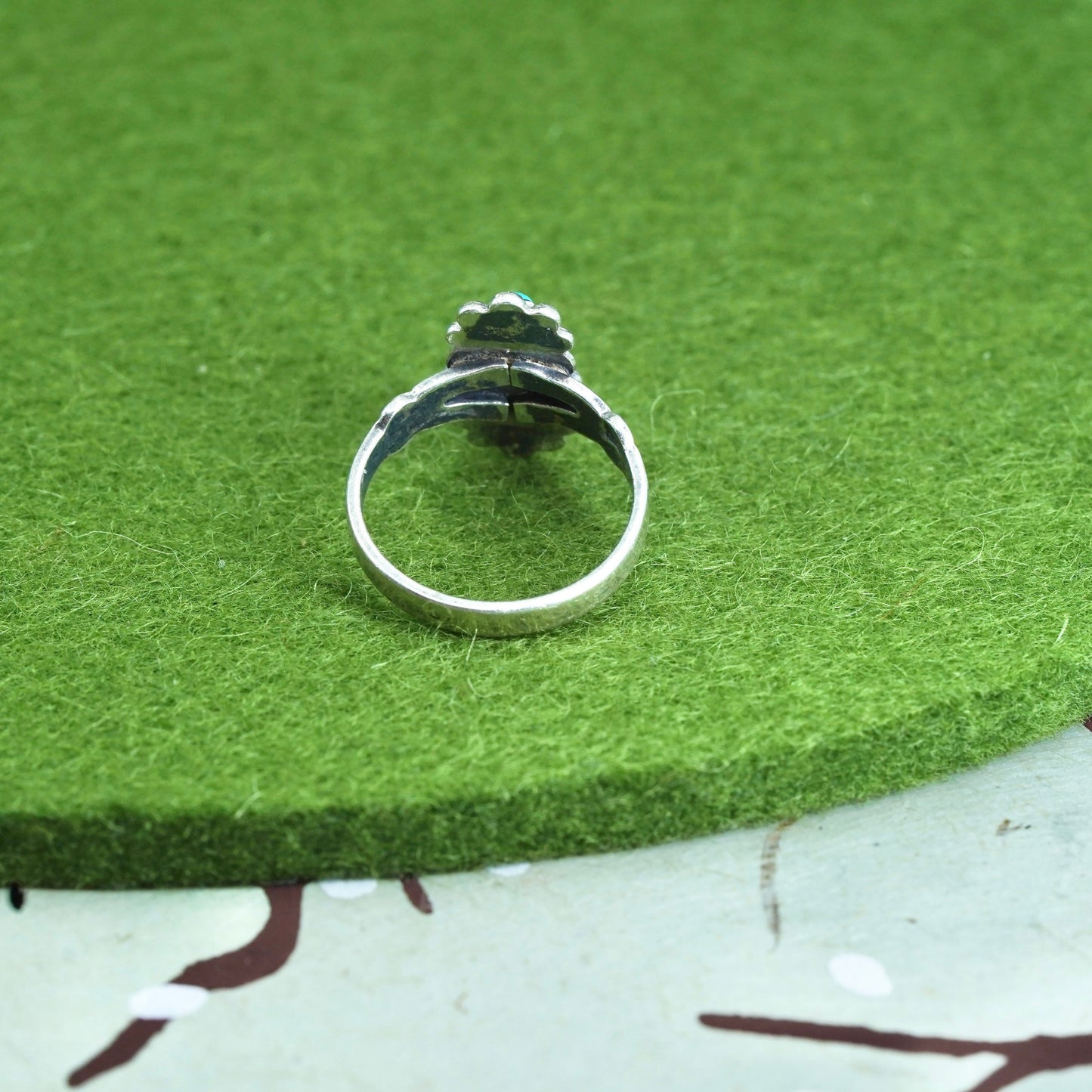 sz 4.25, Native American bell trading post sterling silver ring, 925 turquoise