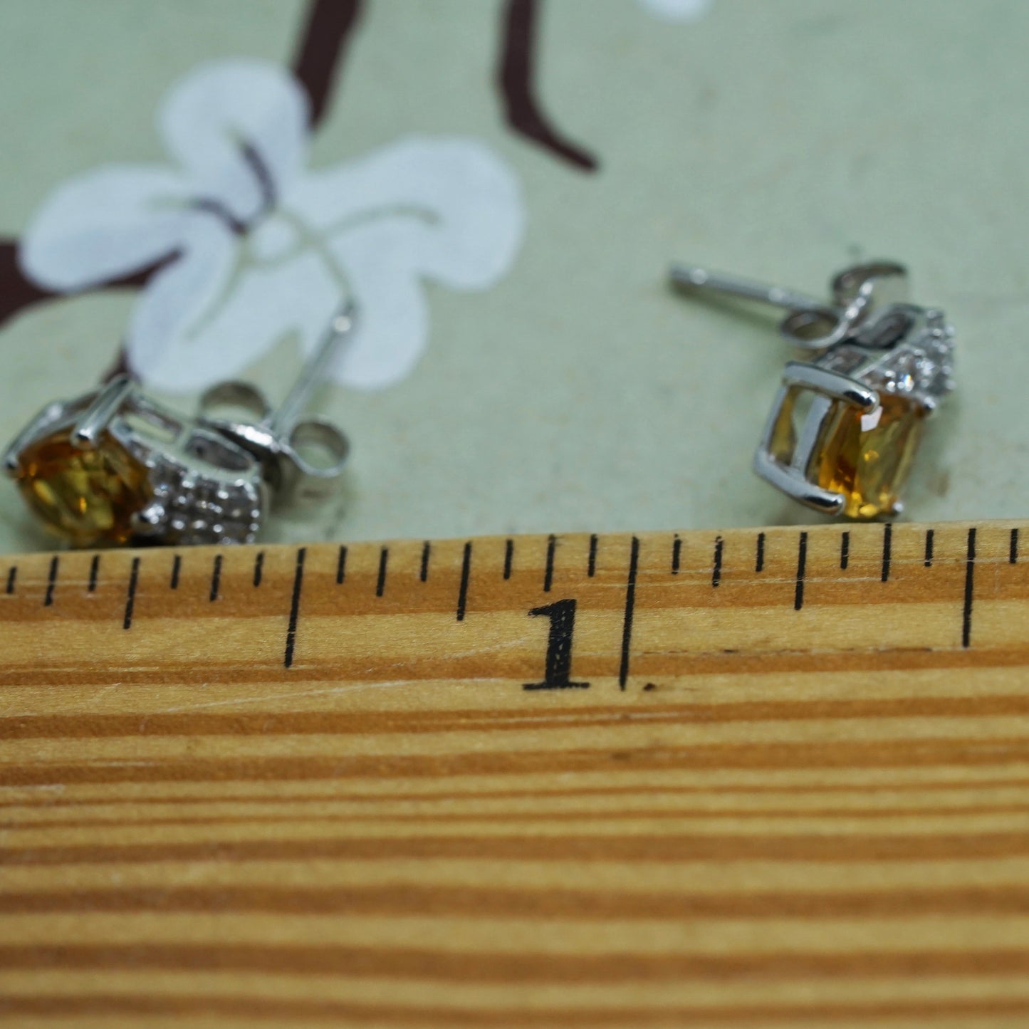 sterling silver studs earrings with citrine and diamond, fashion earrings
