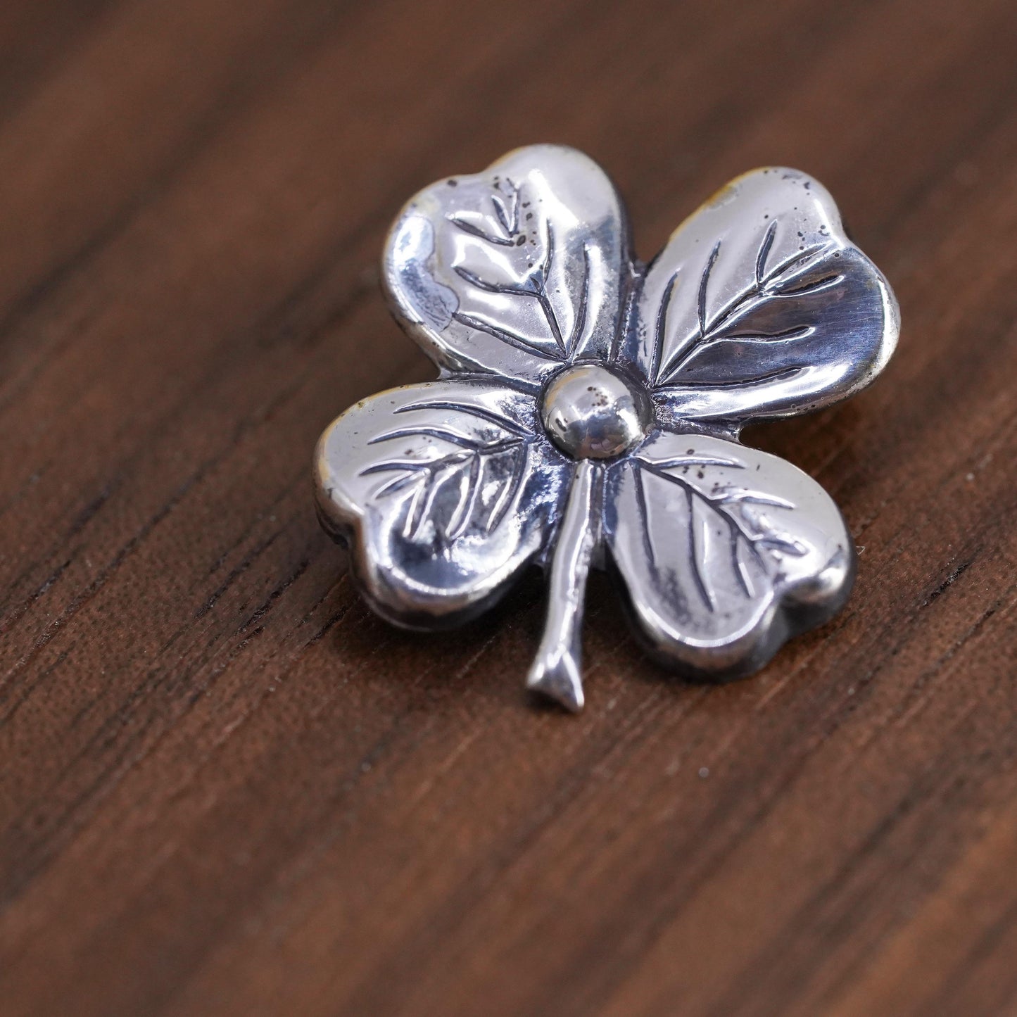 Vintage Lang handmade sterling 925 silver lucky clover brooch