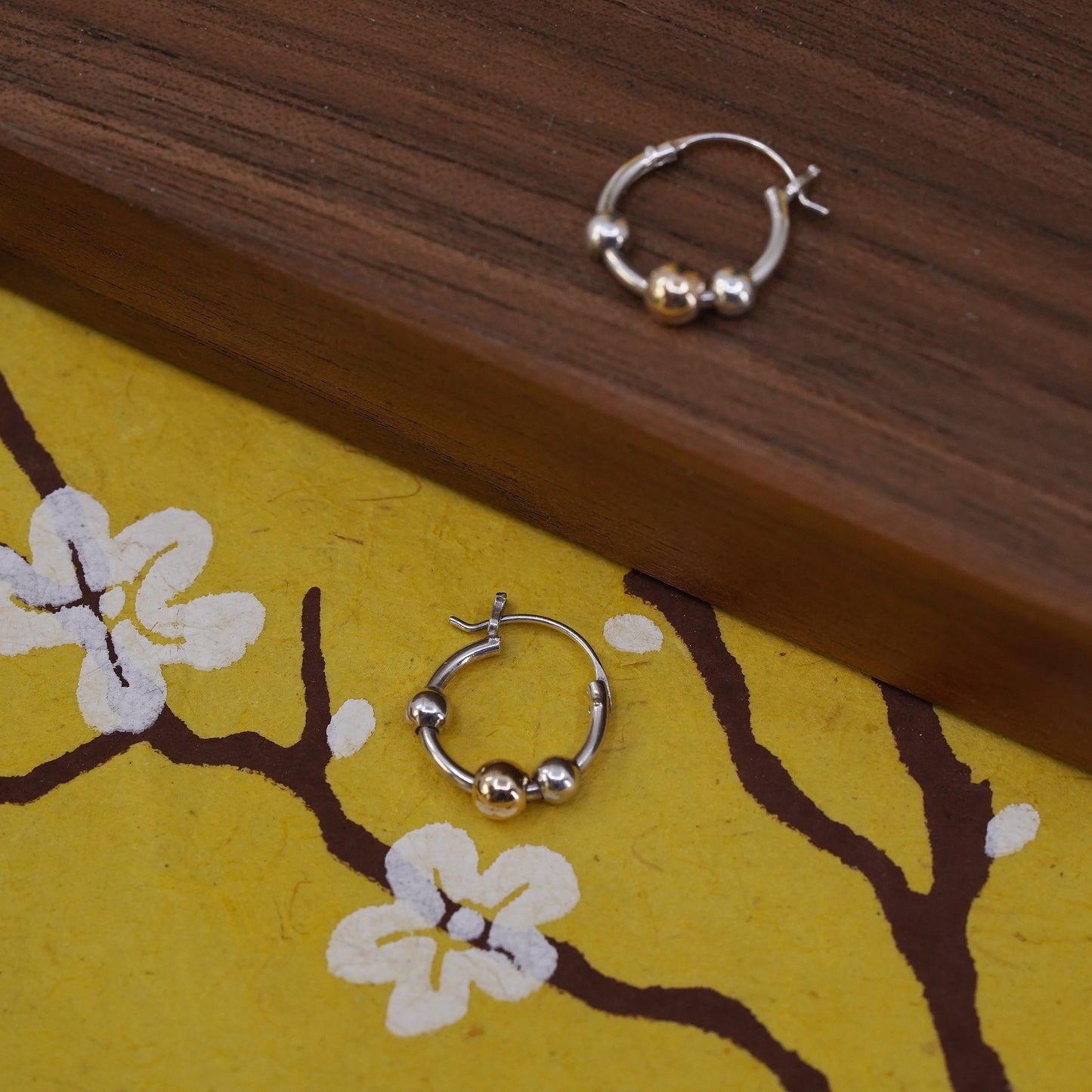 0.5”, Vintage Sterling 925 silver handmade earrings, 925 hoops with 14K bead