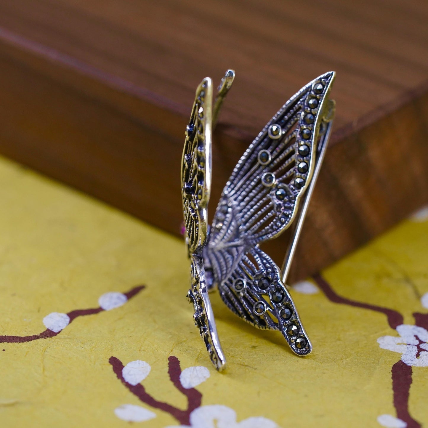 Art Deco southwestern sterling silver butterfly brooch movable wings marcasite