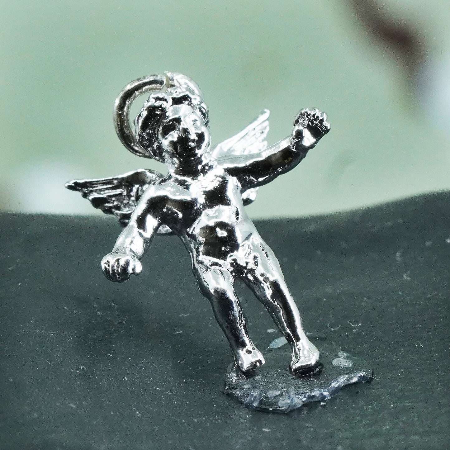 Vintage sterling silver handmade pendant, 925 angel charm