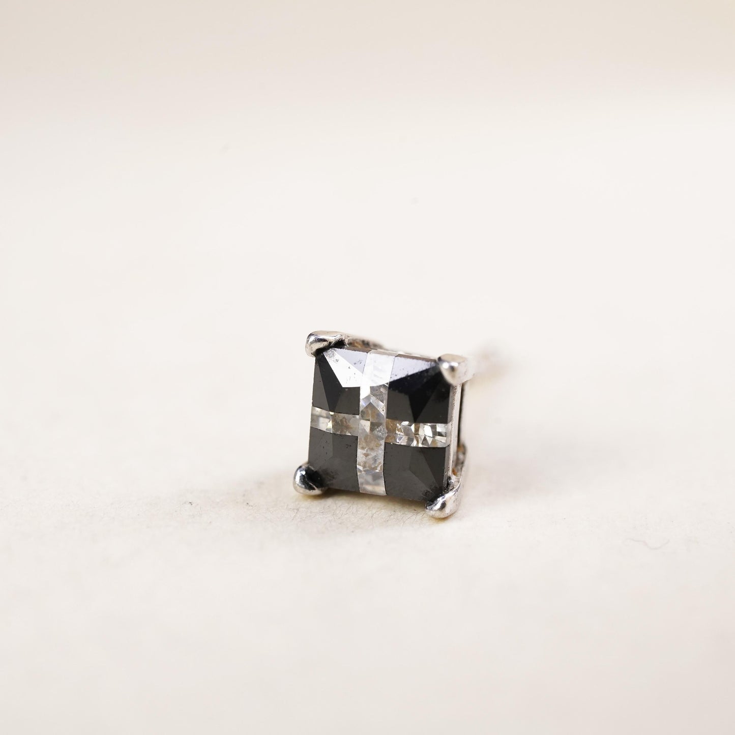 Vintage handmade single earring. Sterling 925 silver cz stud