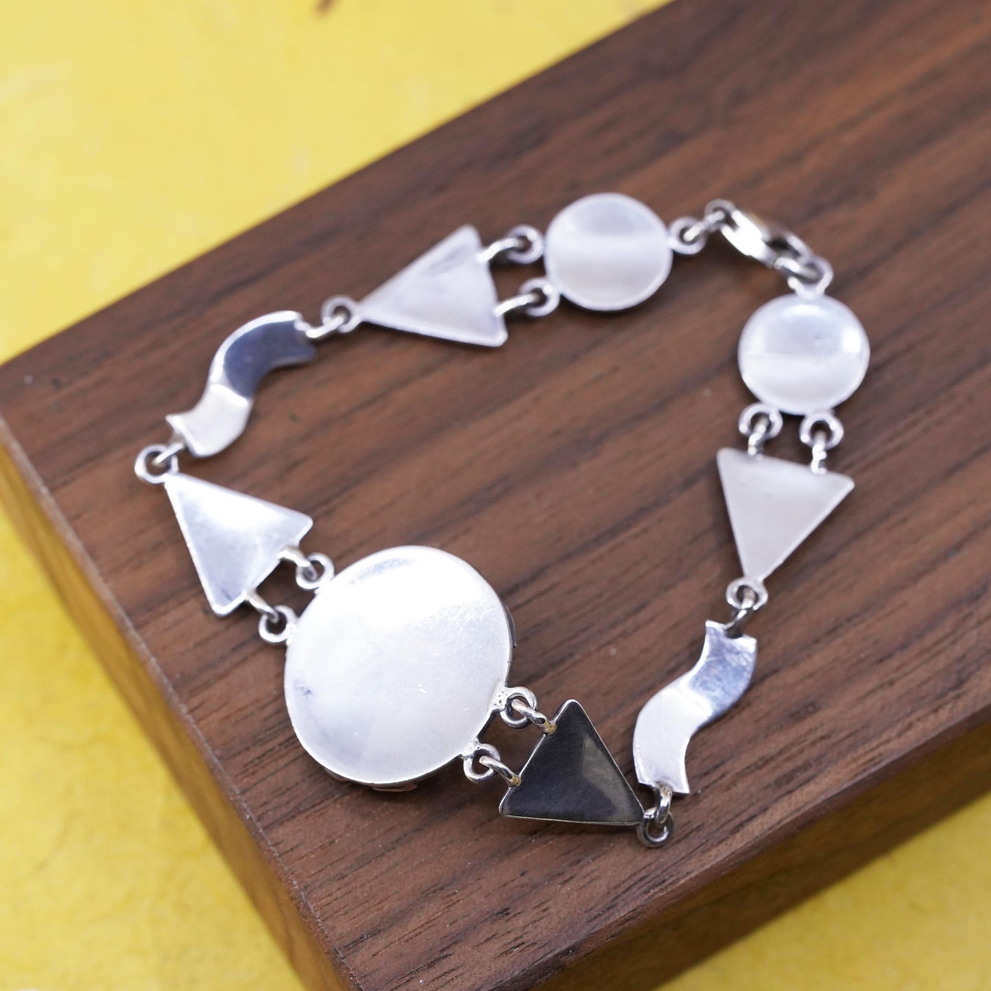 6.5", vintage two tone Sterling silver handmade bracelet, 925 sun face charm