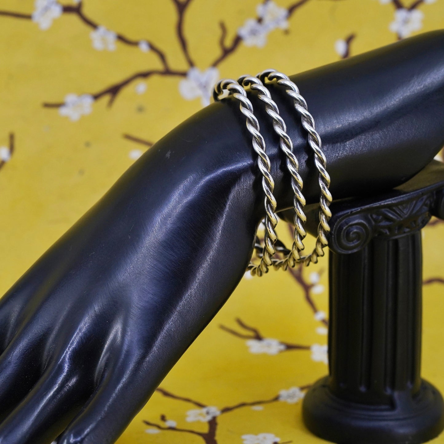 6.5”, Vintage Sterling silver handmade bracelet, 925 wide twisted cable cuff