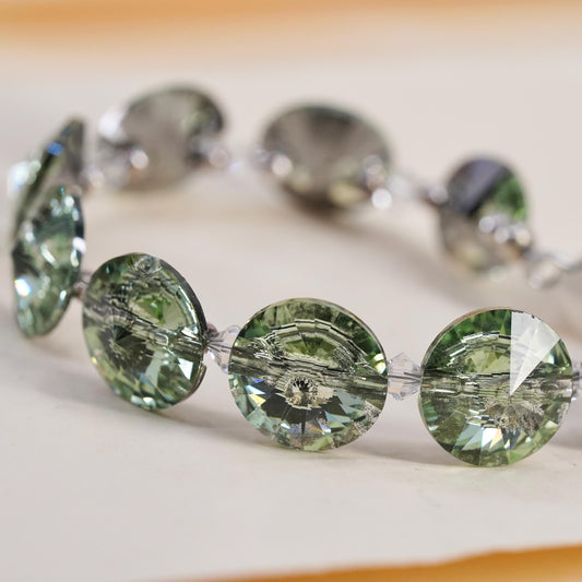 6.5", VTG Crystal Bracelet, Light Green Rivoli Crystal, Sterling 925 Silver