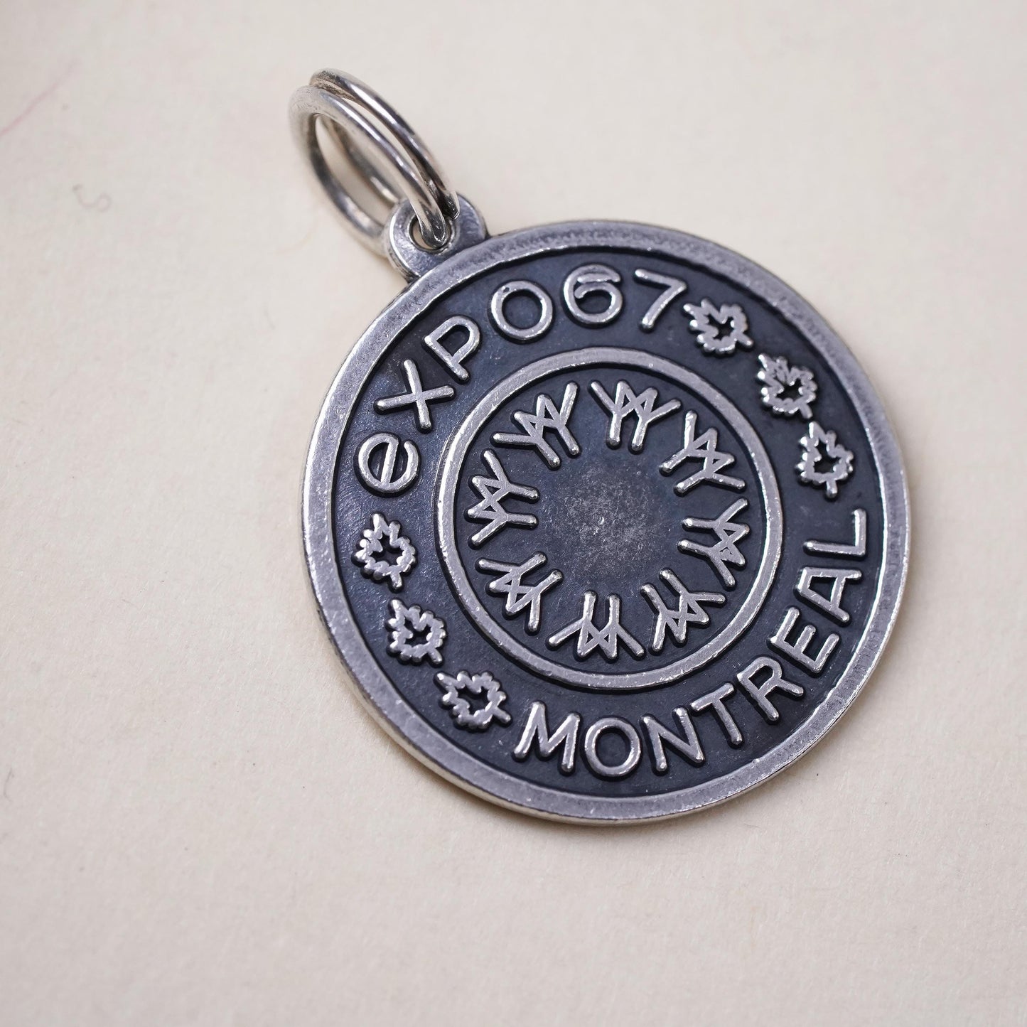 Vintage sterling handmade world traveler pendant, 925 Montreal tag