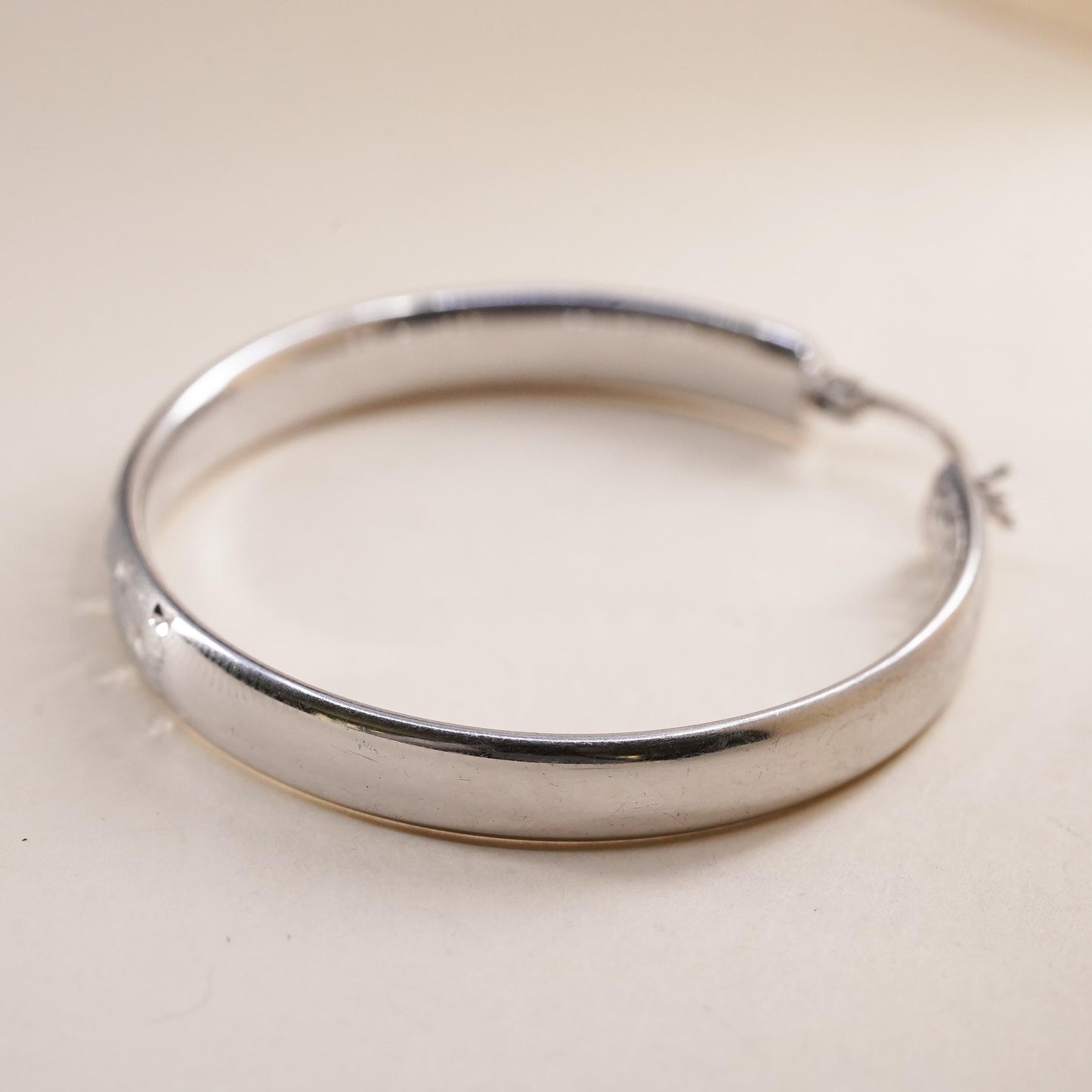 1.75", Vintage sterling silver loop single earring, flatten wide textured hoop