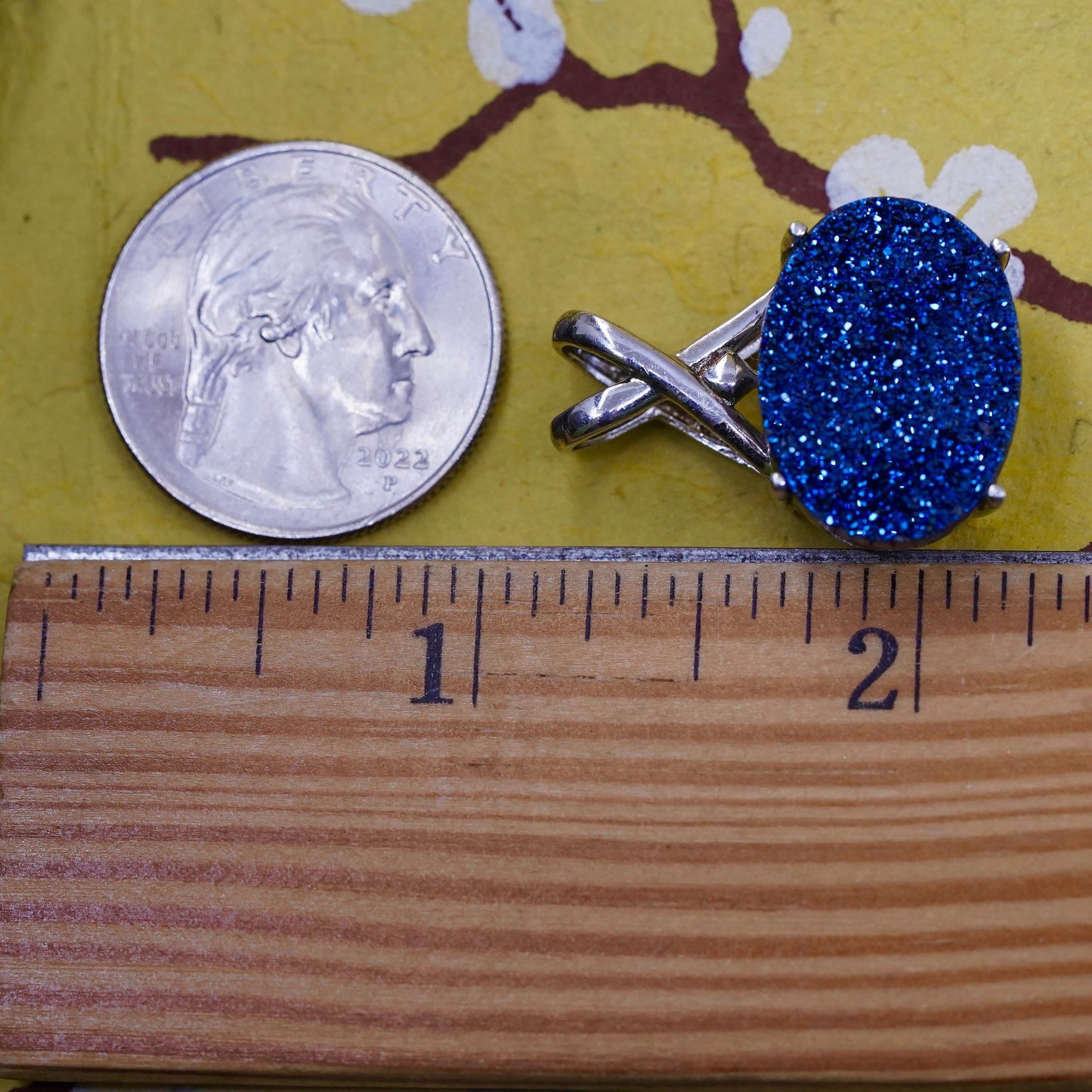 Vintage Sterling silver handmade pendant, 925 oval with blue druzy stone