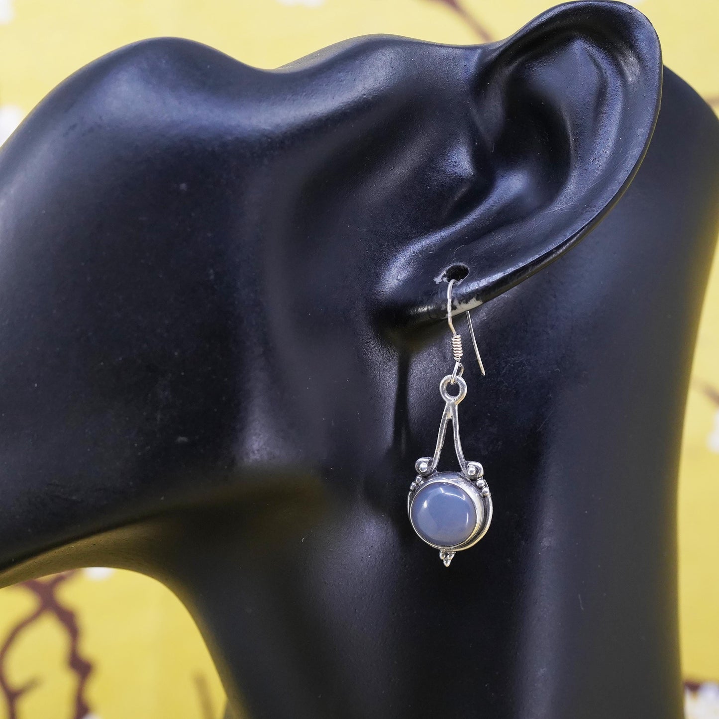 Vintage Sterling 925 silver handmade earrings with blue chalcedony beads