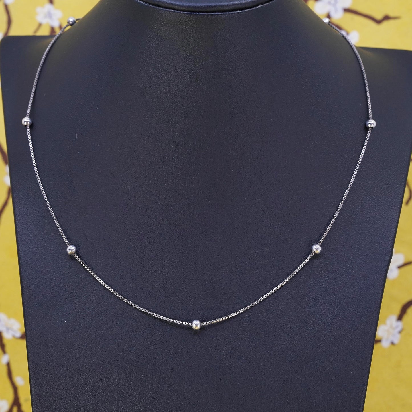 18" 1mm, vintage Sterling silver necklace, Italy 925 box chain with 3mm beads