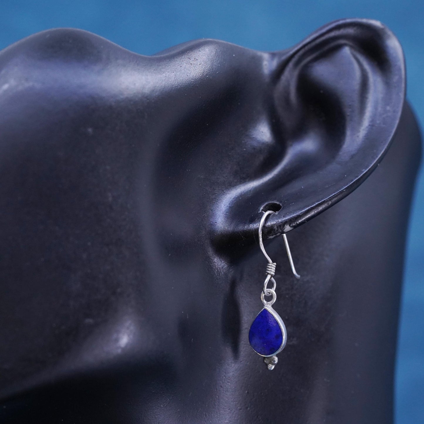 Vintage southwestern sterling 925 silver handmade teardrop earrings blue onyx