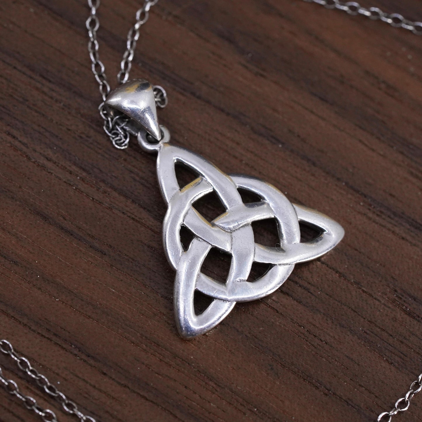 Vintage Sterling silver circle necklace, 925 irish Celtic knot triangle pendant