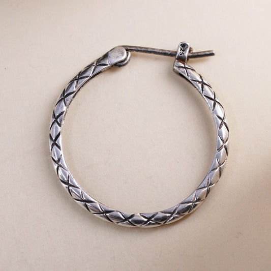0.75", Vintage sterling silver single earring, fashion minimalist textured hoop