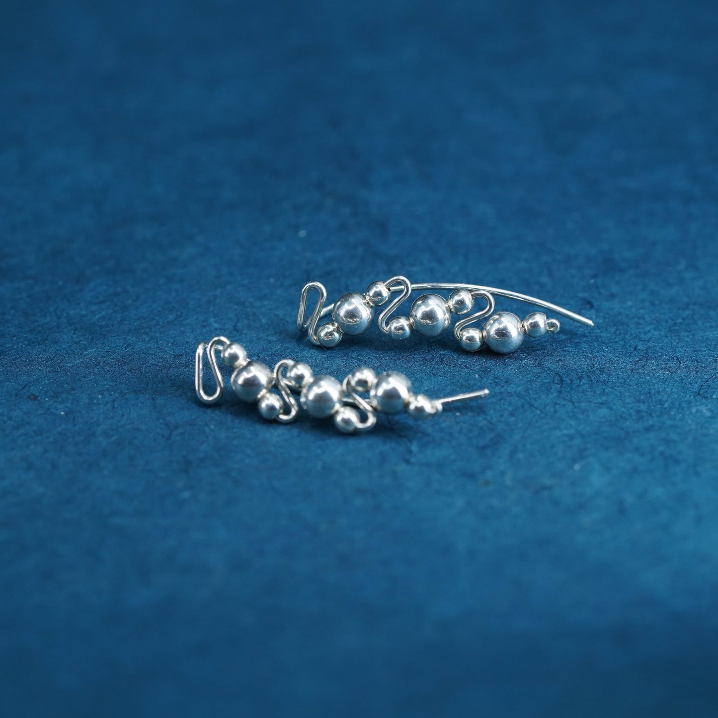 Vintage sterling silver handmade earrings, 925 filigree Bali beads drop