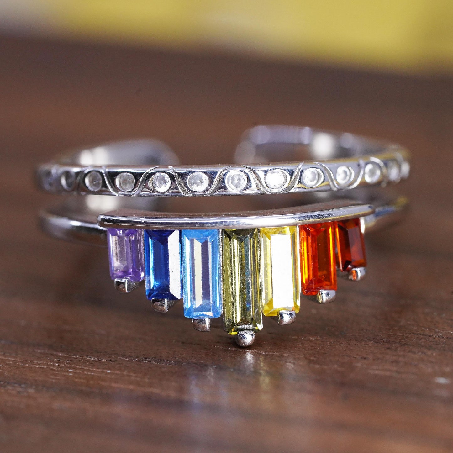 Rainbow Baguette Sterling Silver 925 Rings, Rainbow Crown Ring, Pride Jewelry