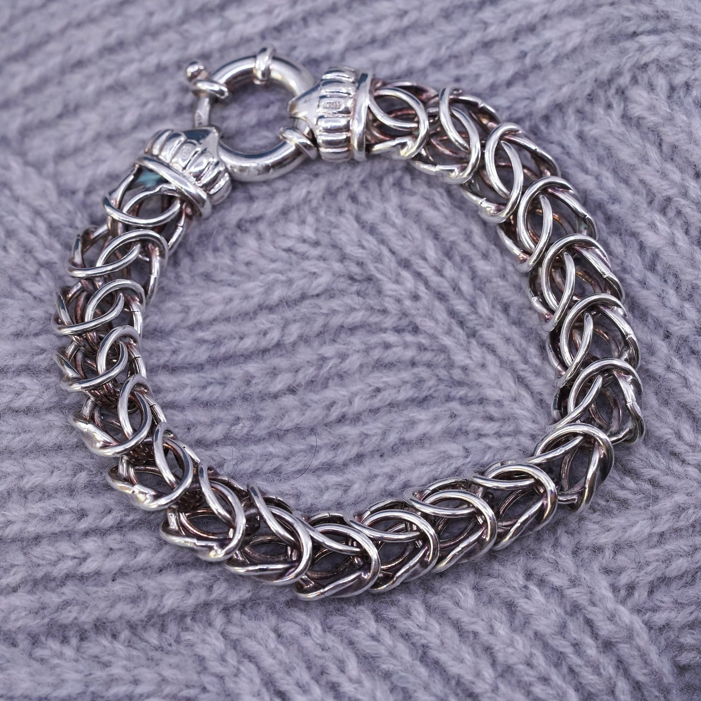 6.5”, vintage Sterling silver men's bracelet, 925 Byzantine, birdcage chain