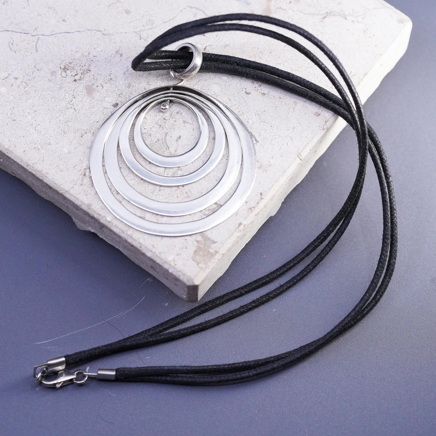 16” 925 Sterling Silver double strands brown Leather Necklace circle pendant
