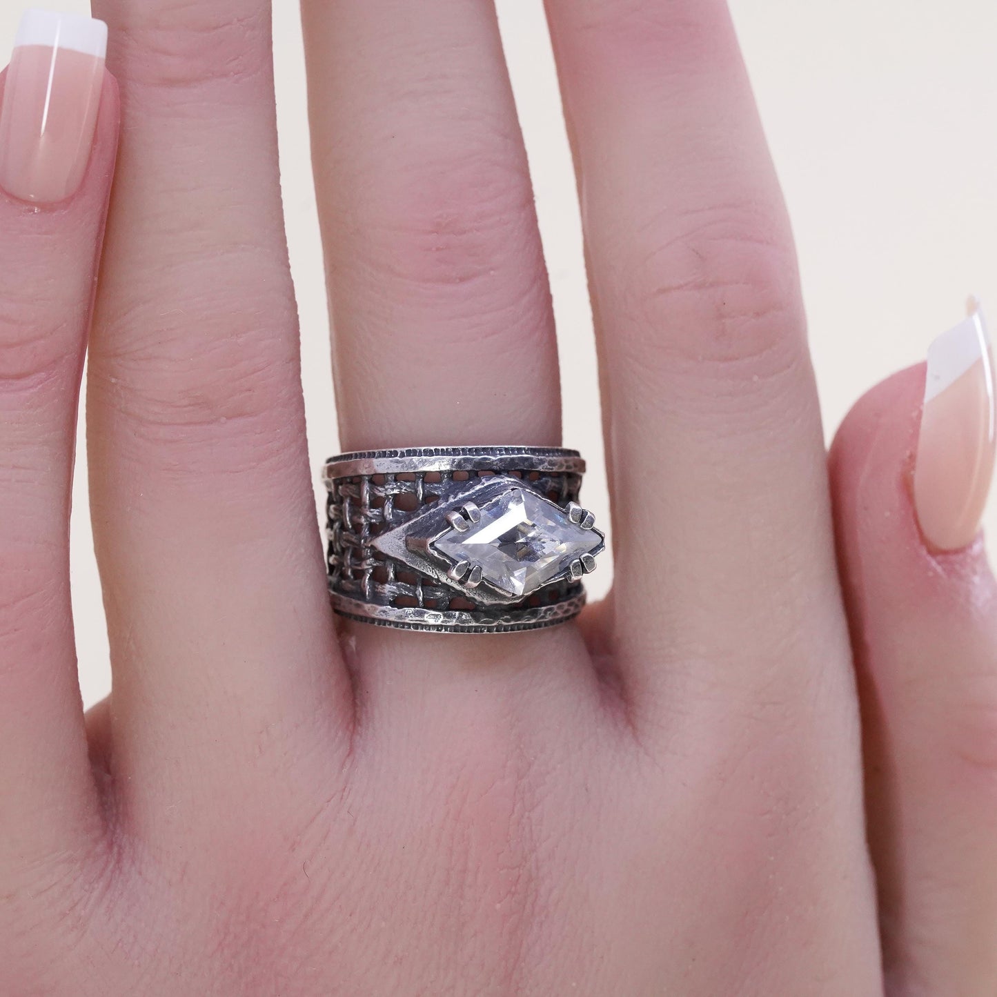 Size 7.5, Silpada 925 Sterling Silver Cubic Zirconia Filigree Ring CZ R1737