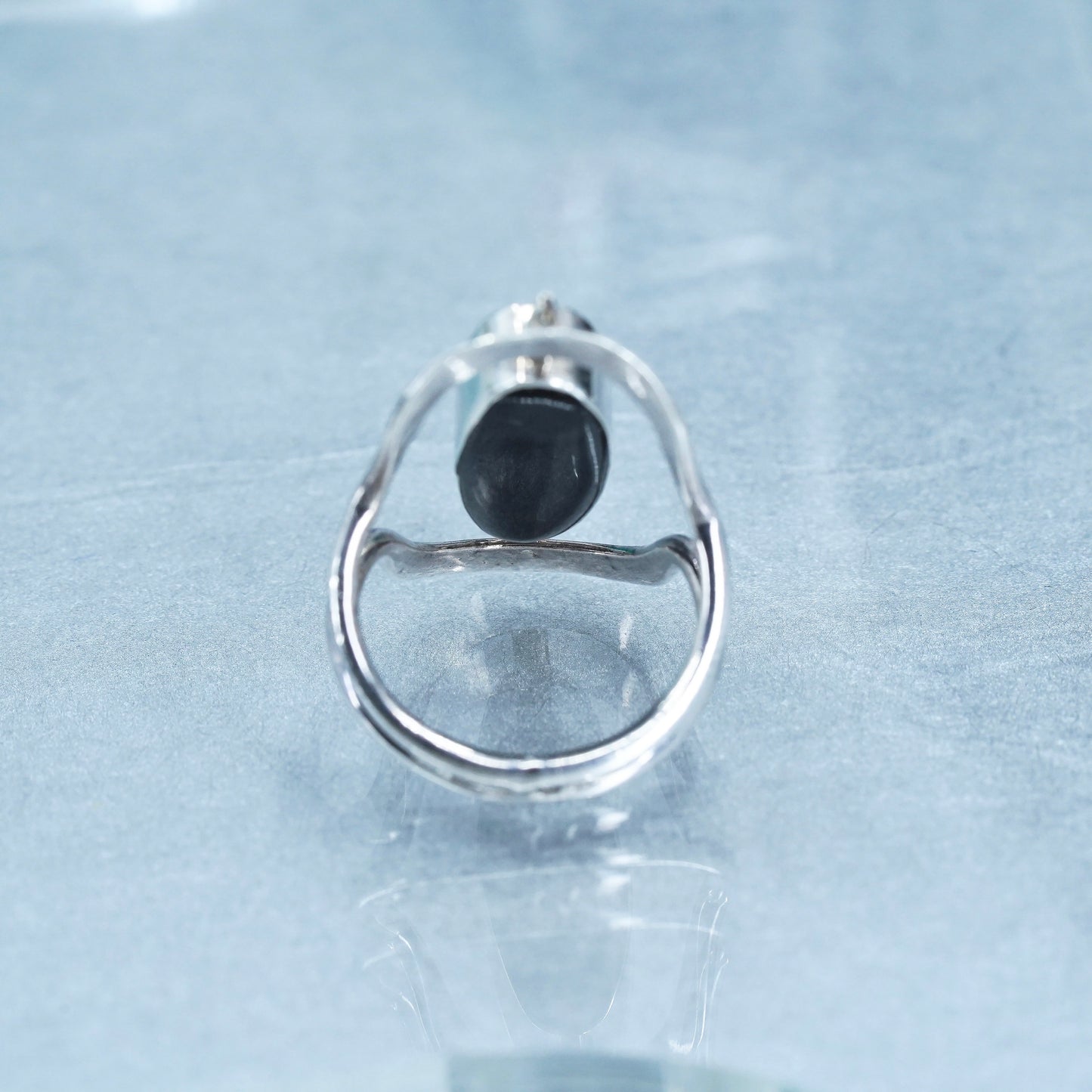 Size 8, Mexican Sterling 925 silver handmade spinner ring with onyx turquoise