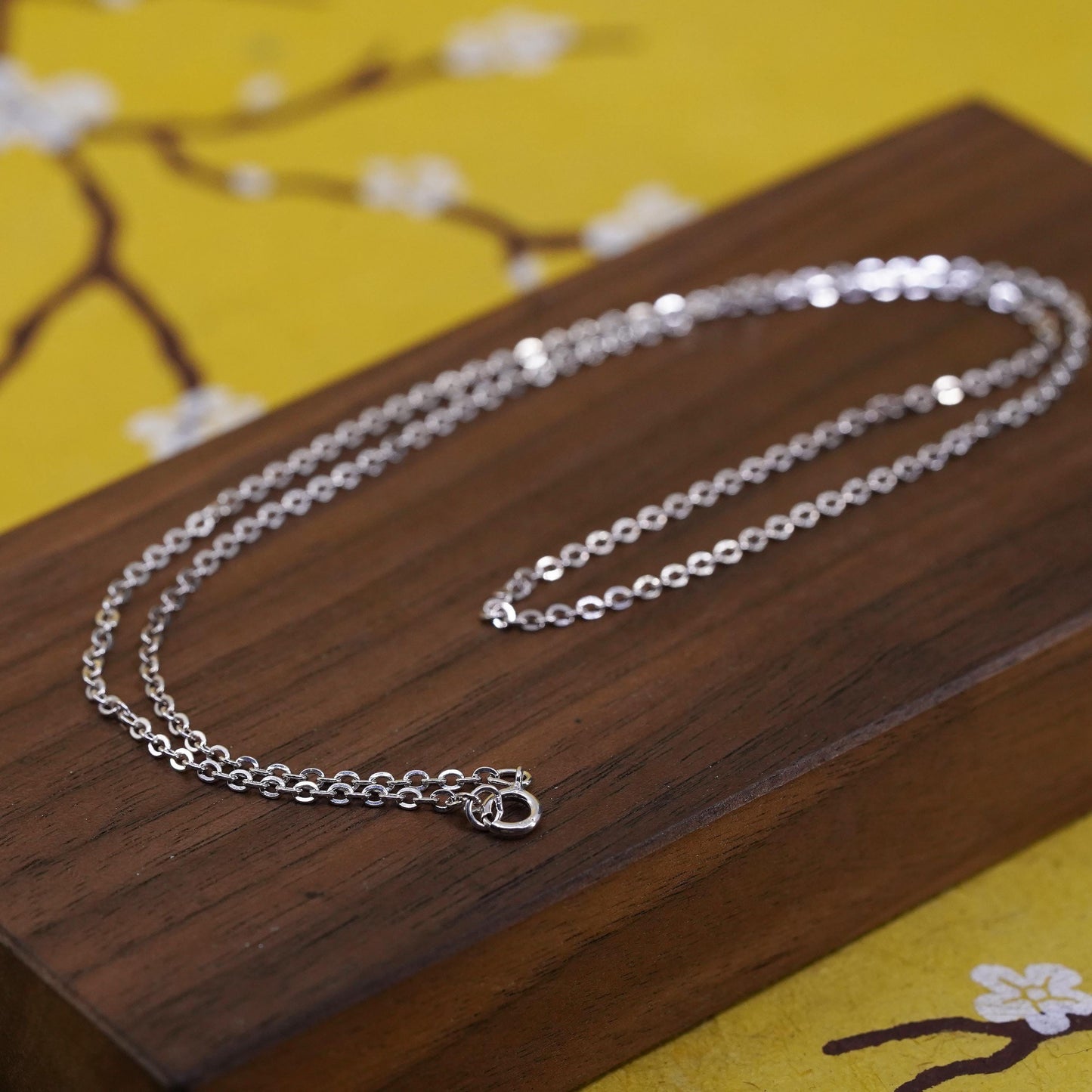 18" 1.6mm, vintage Sterling silver necklace, 925 flatten circle link chain