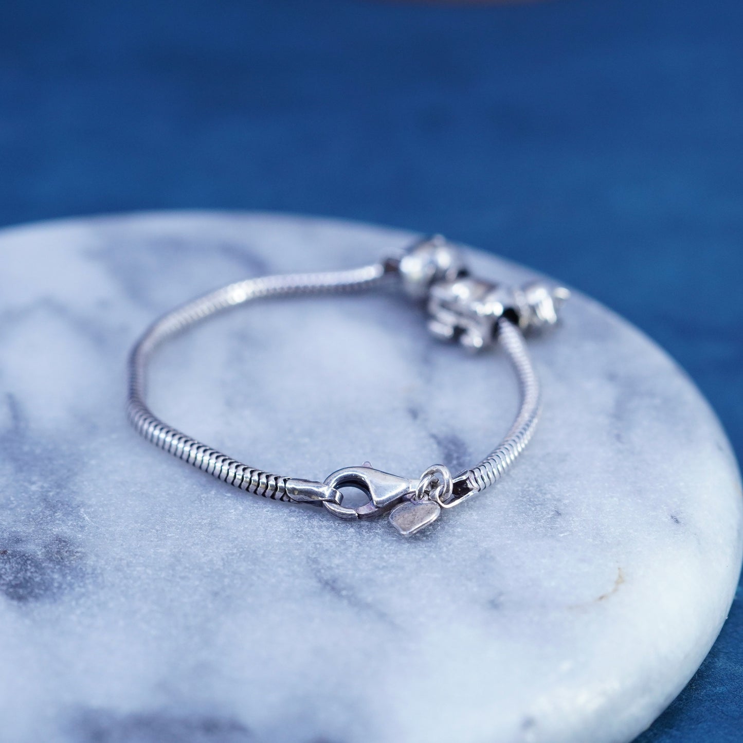 7”, Italy Michael Anthony Sterling silver bracelet, 925 snake chain cat charms